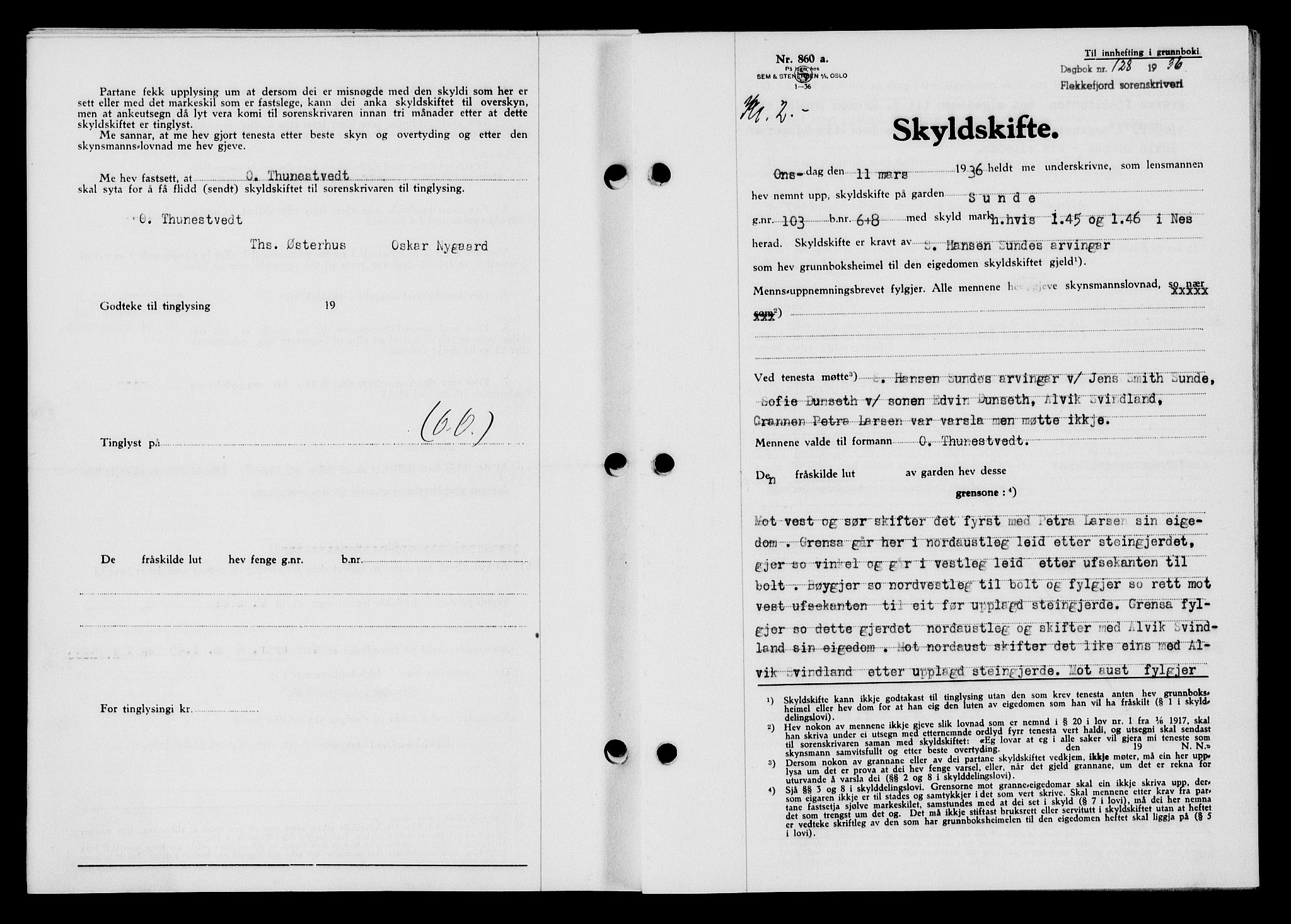 Flekkefjord sorenskriveri, AV/SAK-1221-0001/G/Gb/Gba/L0052: Mortgage book no. 48, 1935-1936, Deed date: 20.03.1936