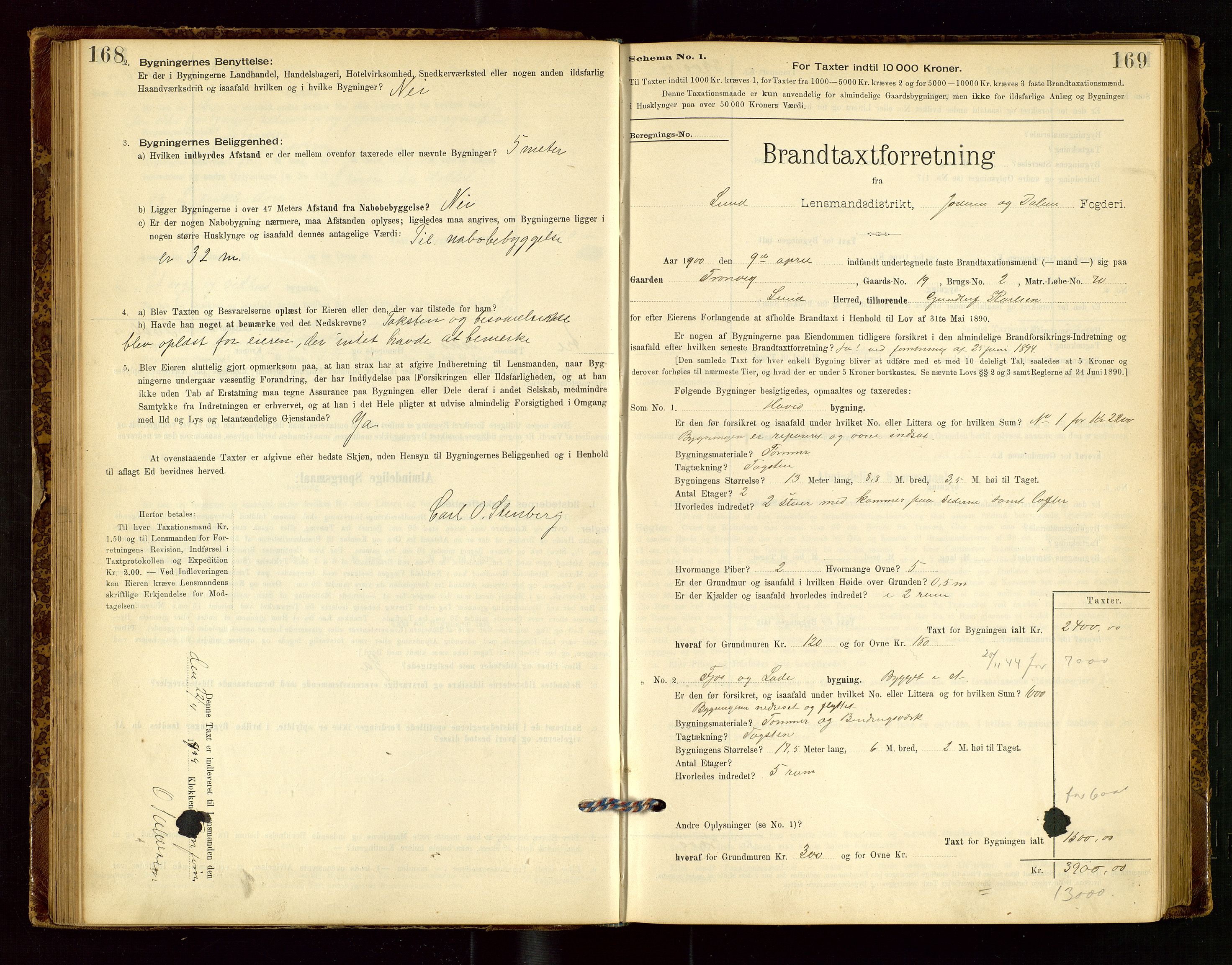 Lund lensmannskontor, SAST/A-100303/Gob/L0001: "Brandtakstprotokol", 1894-1907, p. 168-169