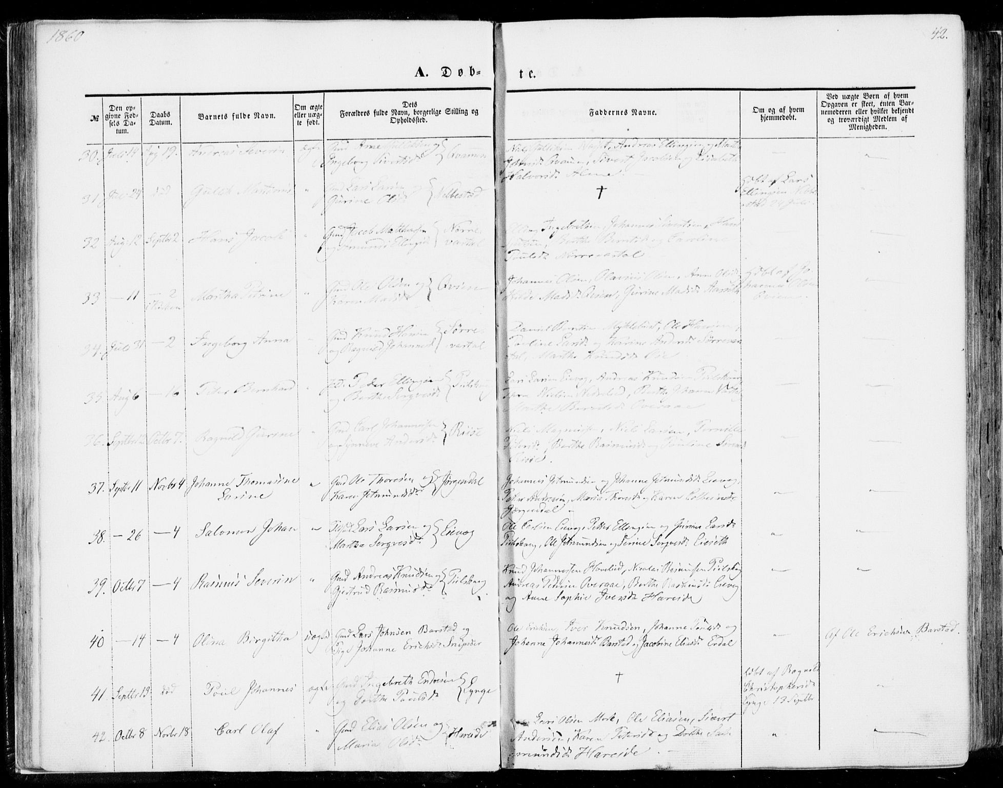 Ministerialprotokoller, klokkerbøker og fødselsregistre - Møre og Romsdal, SAT/A-1454/510/L0121: Parish register (official) no. 510A01, 1848-1877, p. 42