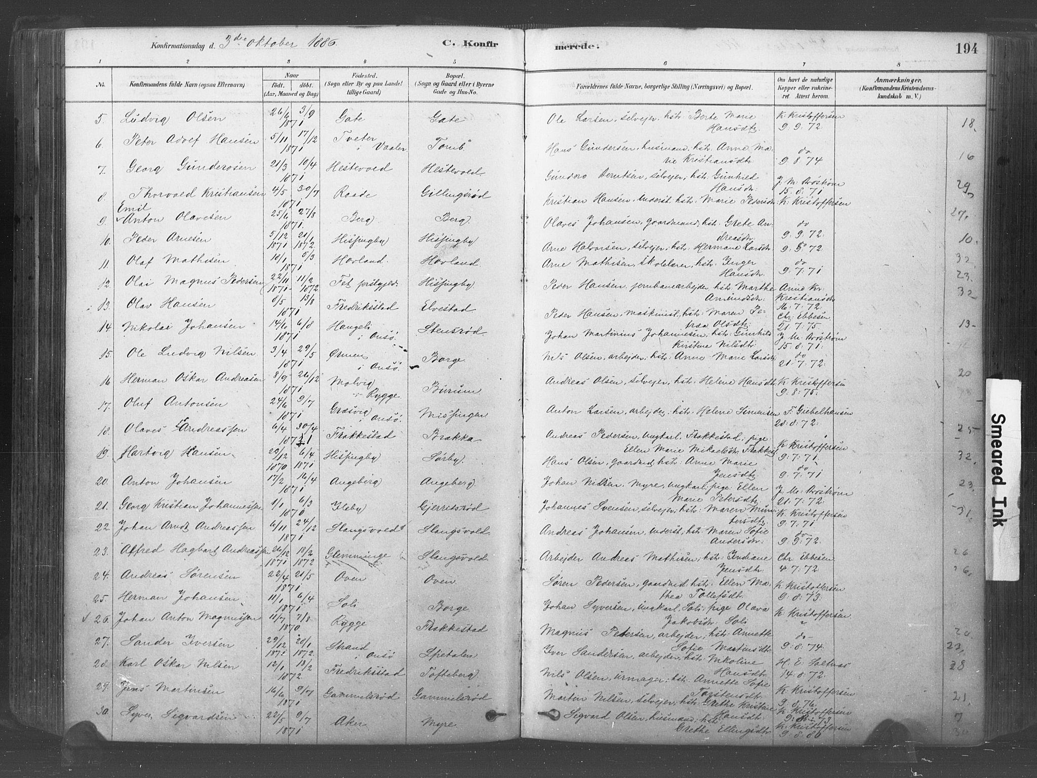 Råde prestekontor kirkebøker, AV/SAO-A-2009/F/Fa/L0007: Parish register (official) no. 7, 1878-1902, p. 194