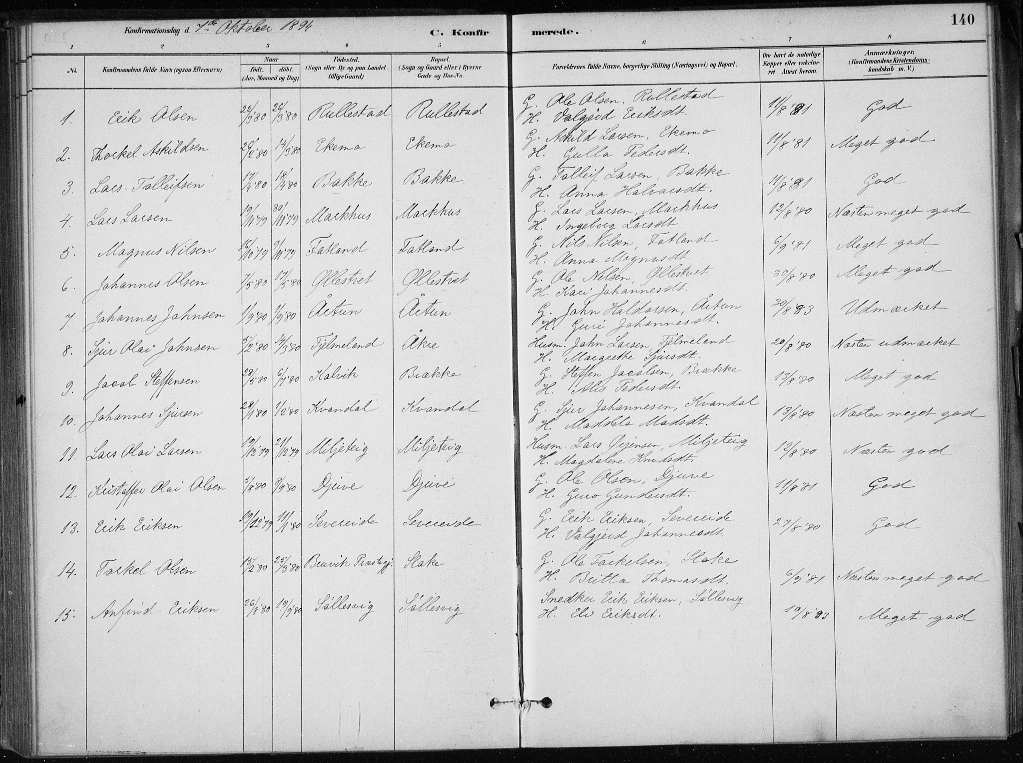 Skånevik sokneprestembete, SAB/A-77801/H/Haa: Parish register (official) no. E  1, 1879-1901, p. 140