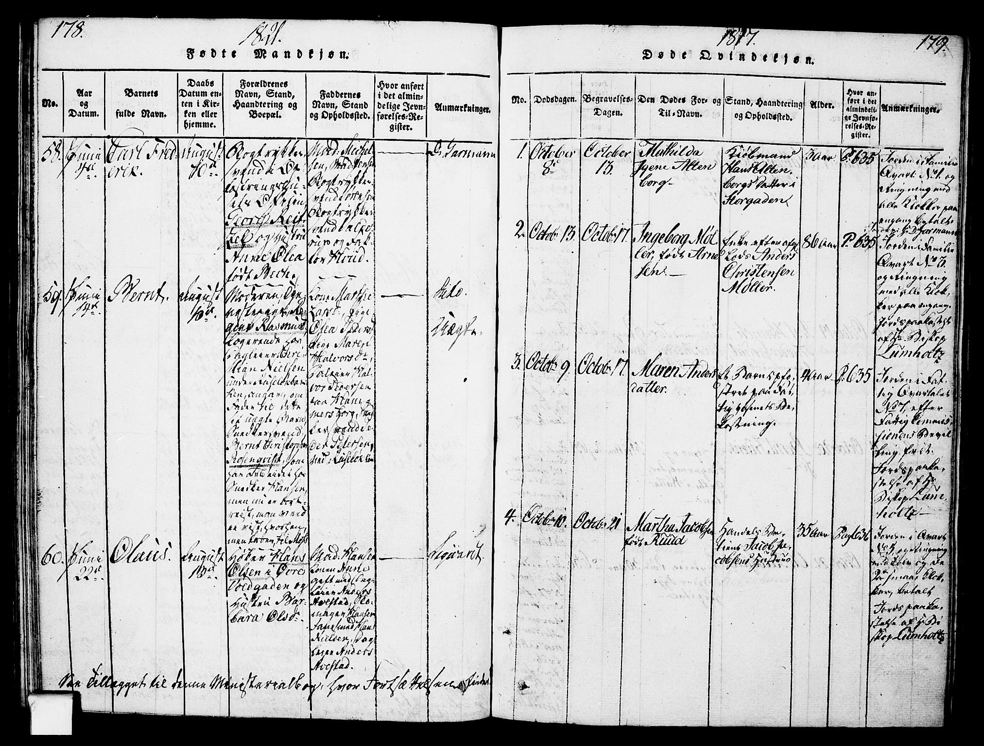 Oslo domkirke Kirkebøker, SAO/A-10752/F/Fa/L0007: Parish register (official) no. 7, 1817-1824, p. 178-179