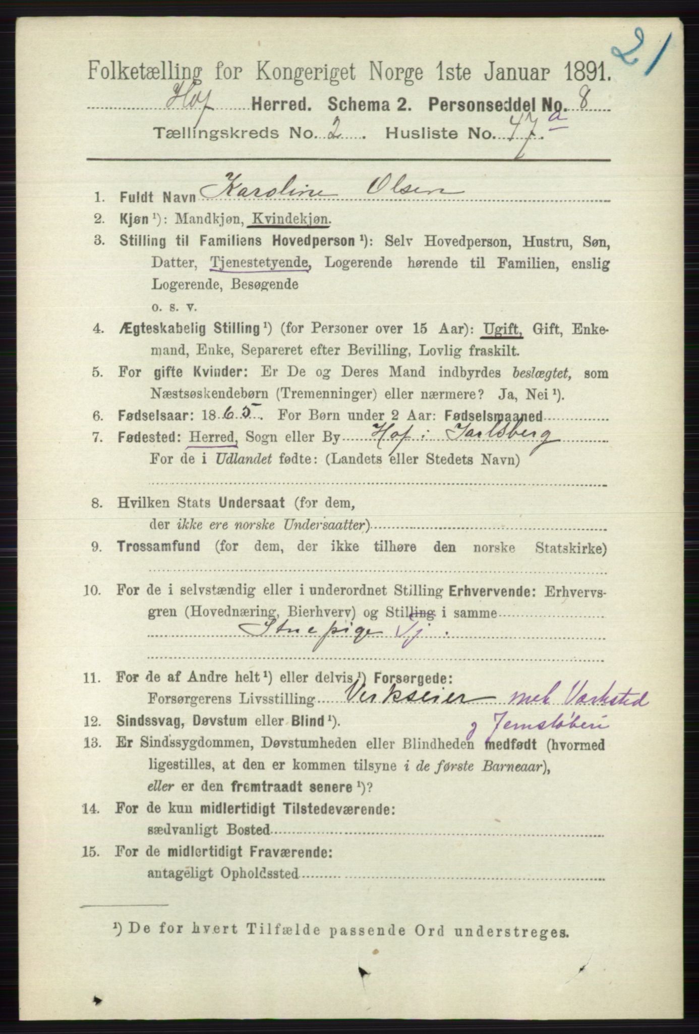 RA, 1891 census for 0714 Hof, 1891, p. 838