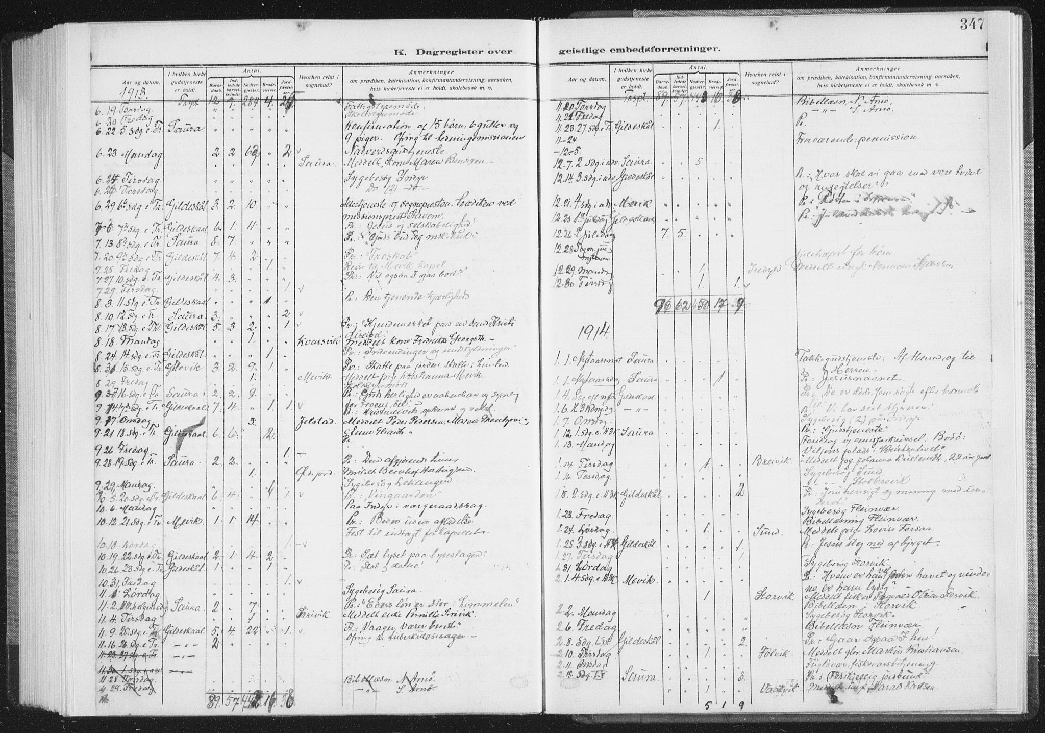 Ministerialprotokoller, klokkerbøker og fødselsregistre - Nordland, SAT/A-1459/805/L0104: Parish register (official) no. 805A09, 1909-1926, p. 347