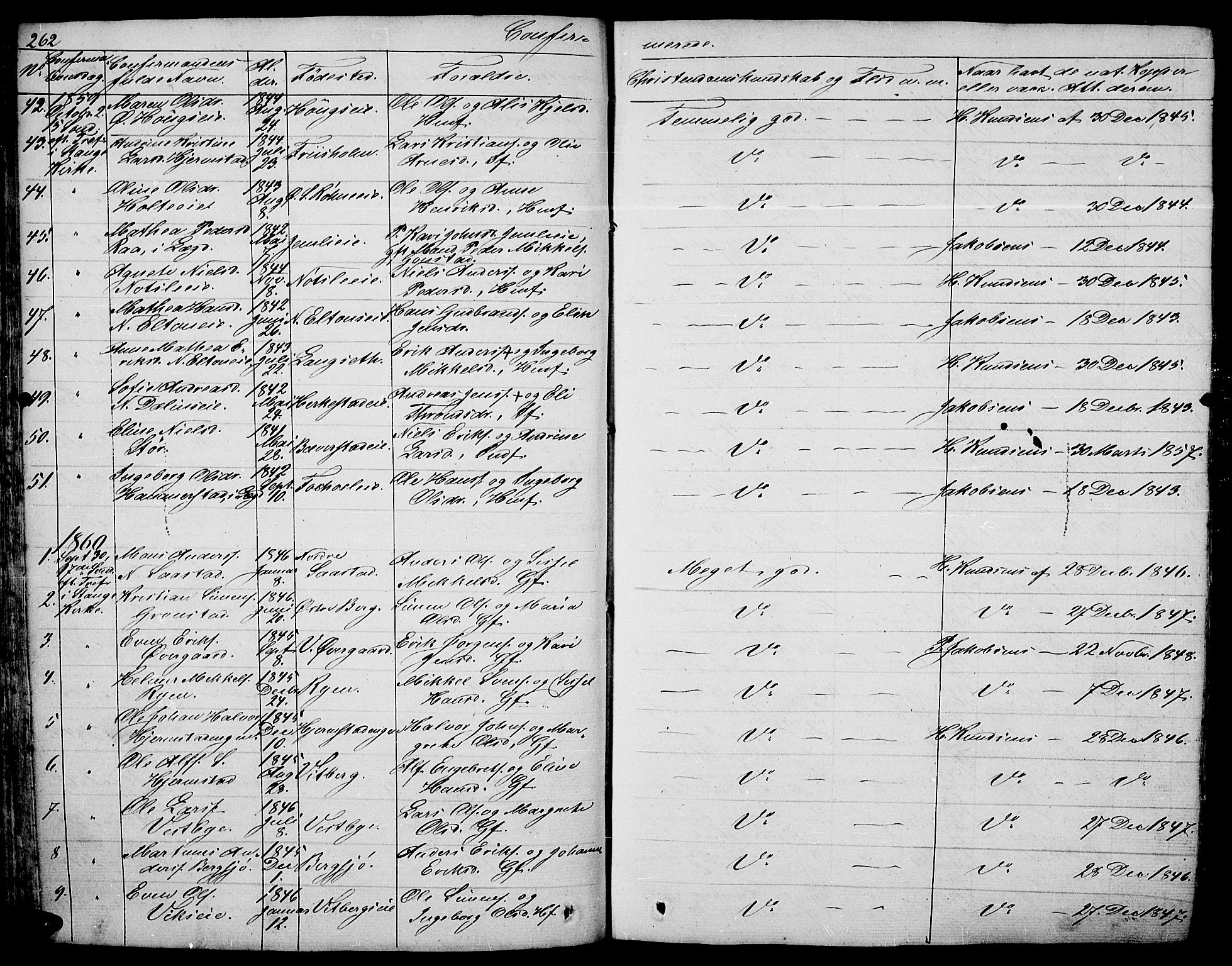 Stange prestekontor, SAH/PREST-002/L/L0003: Parish register (copy) no. 3, 1840-1864, p. 262