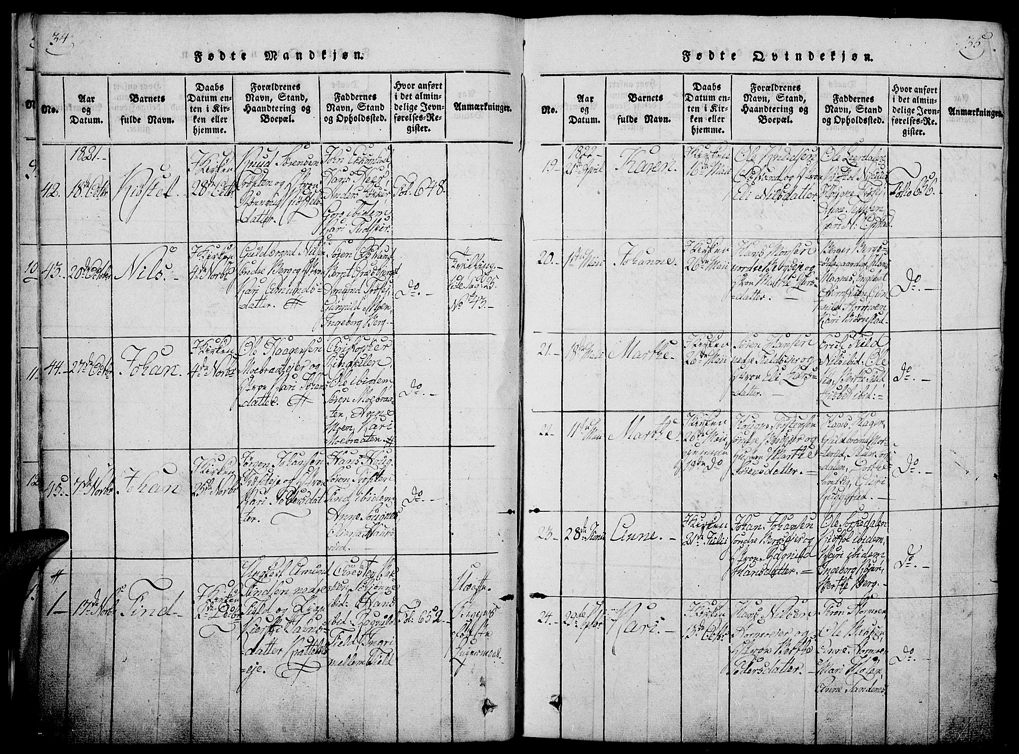 Nord-Odal prestekontor, AV/SAH-PREST-032/H/Ha/Haa/L0001: Parish register (official) no. 1, 1819-1838, p. 34-35