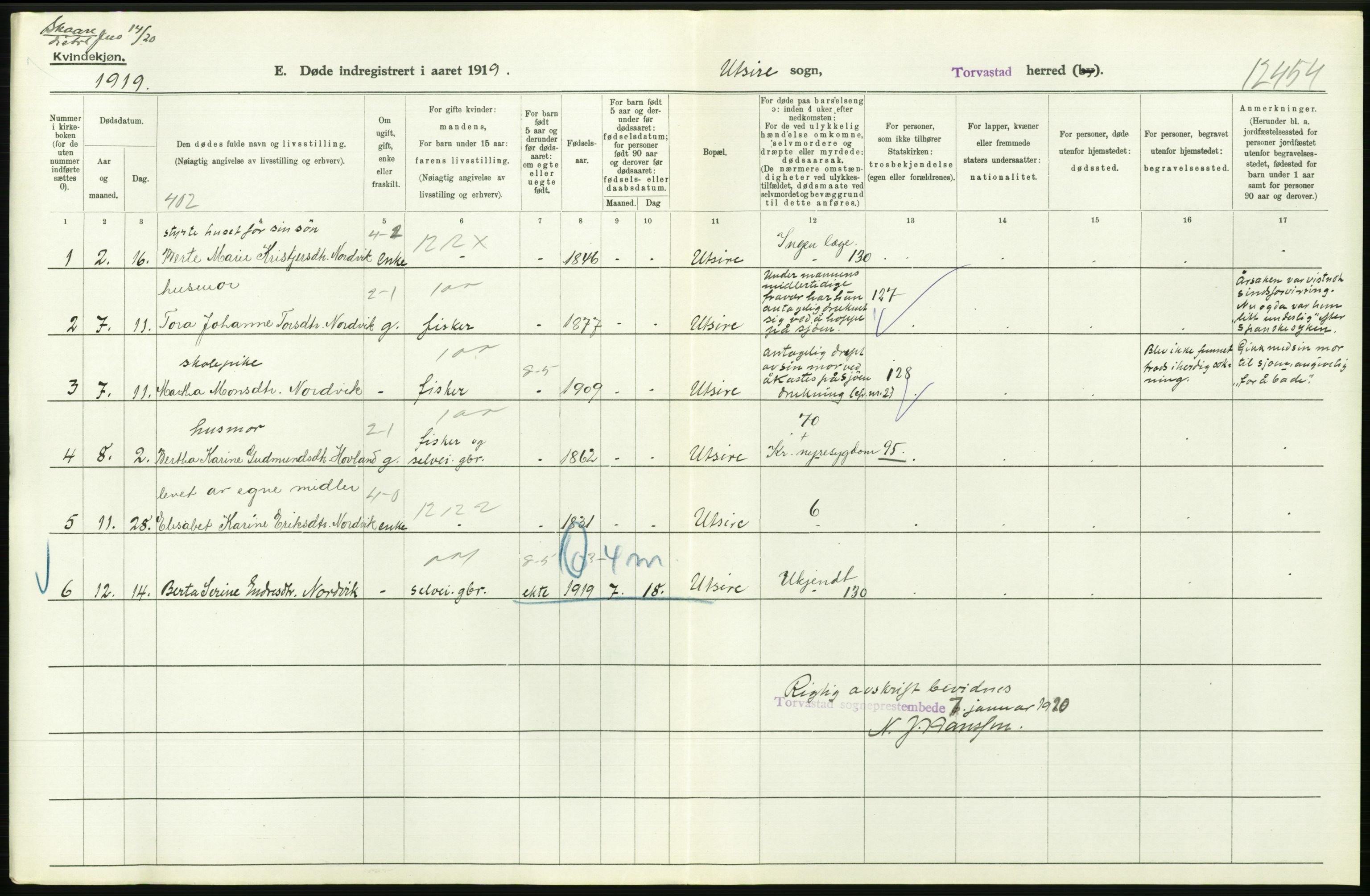 Statistisk sentralbyrå, Sosiodemografiske emner, Befolkning, AV/RA-S-2228/D/Df/Dfb/Dfbi/L0030: Rogaland fylke: Døde. Bygder og byer., 1919, p. 348