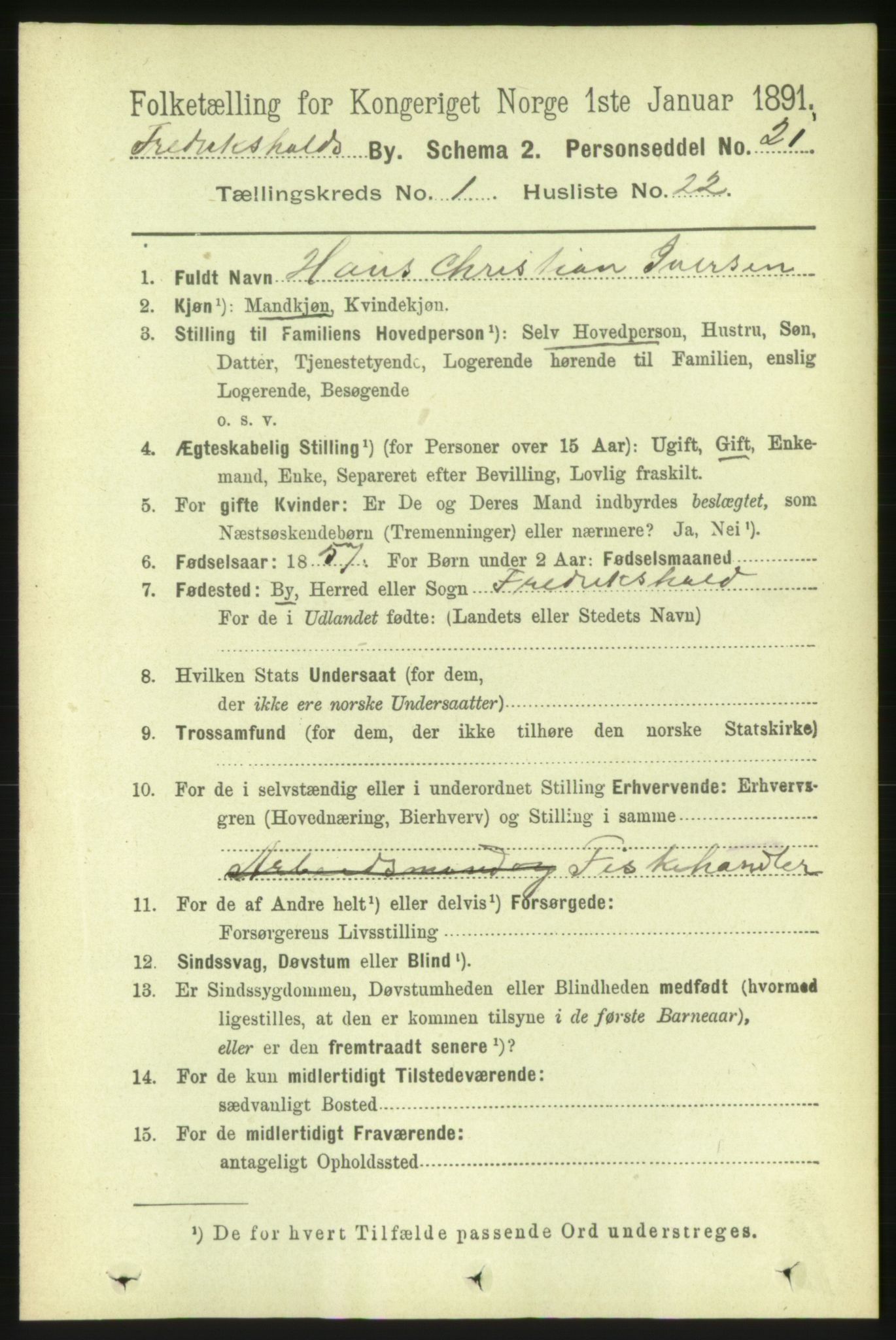RA, 1891 census for 0101 Fredrikshald, 1891, p. 2132