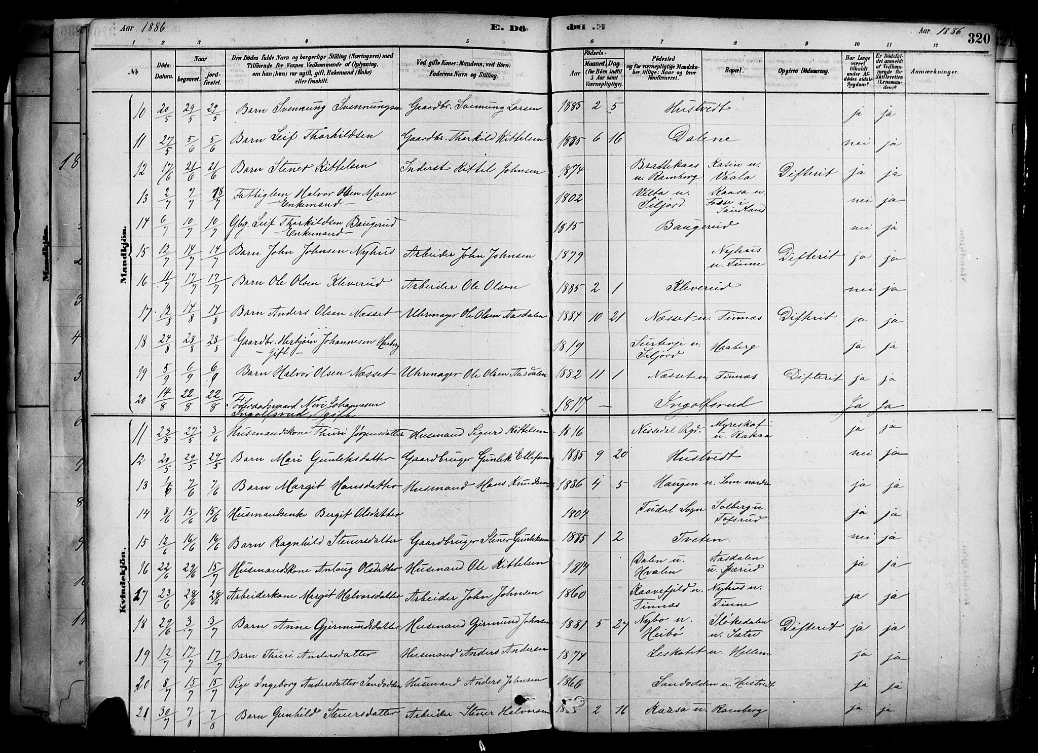 Heddal kirkebøker, SAKO/A-268/F/Fa/L0008: Parish register (official) no. I 8, 1878-1903, p. 320