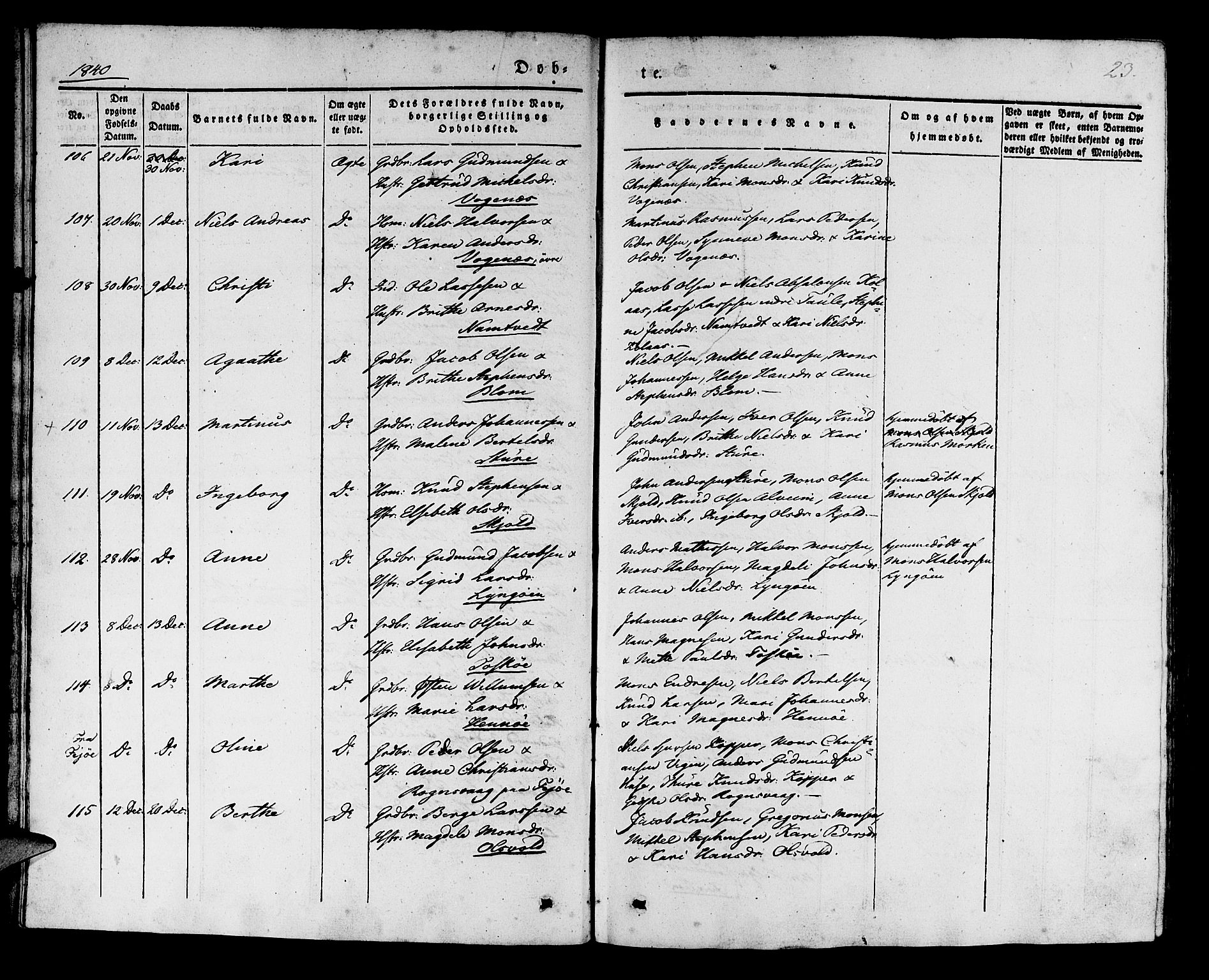 Manger sokneprestembete, AV/SAB-A-76801/H/Haa: Parish register (official) no. A 5, 1839-1848, p. 23