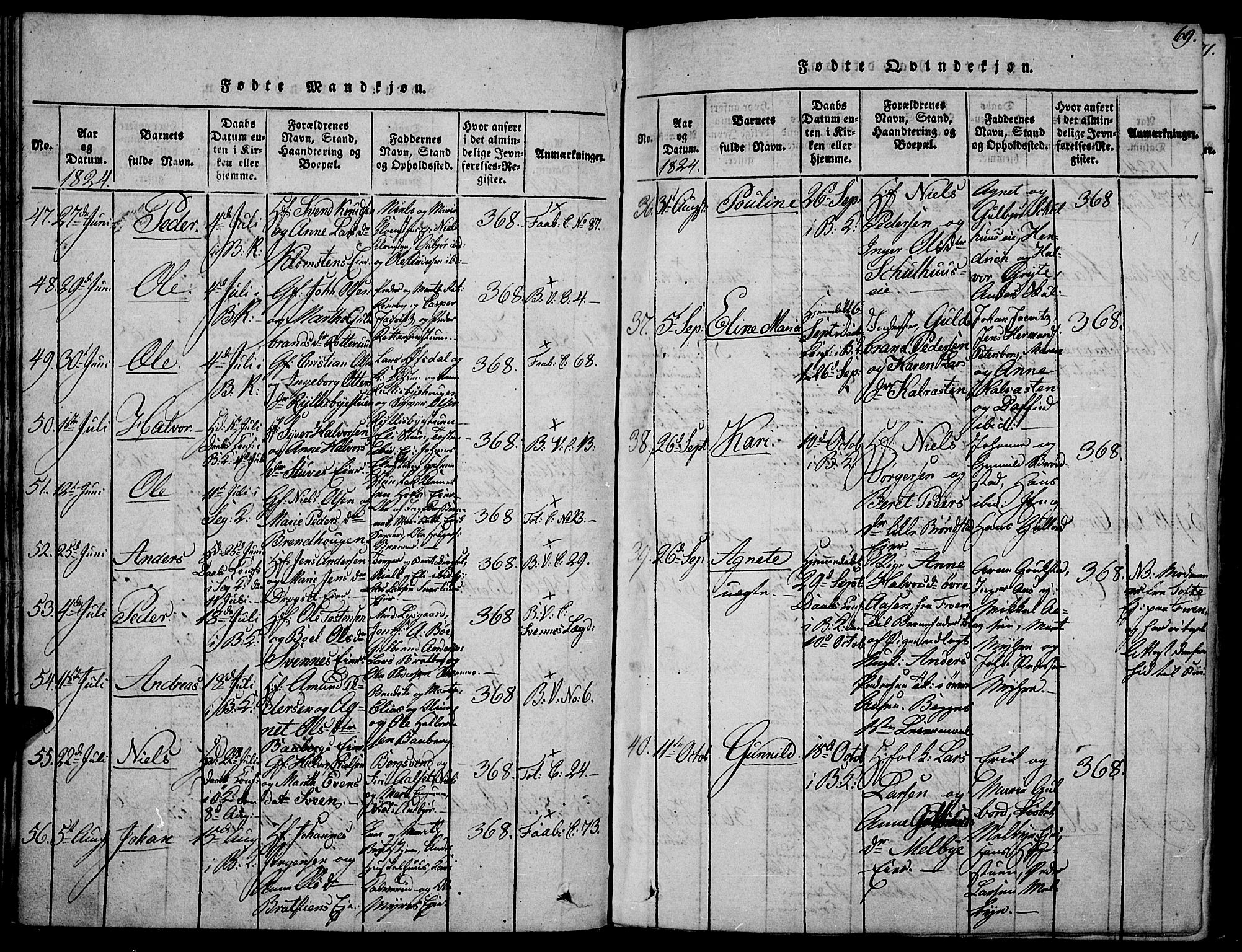 Biri prestekontor, AV/SAH-PREST-096/H/Ha/Haa/L0003: Parish register (official) no. 3, 1814-1828, p. 69