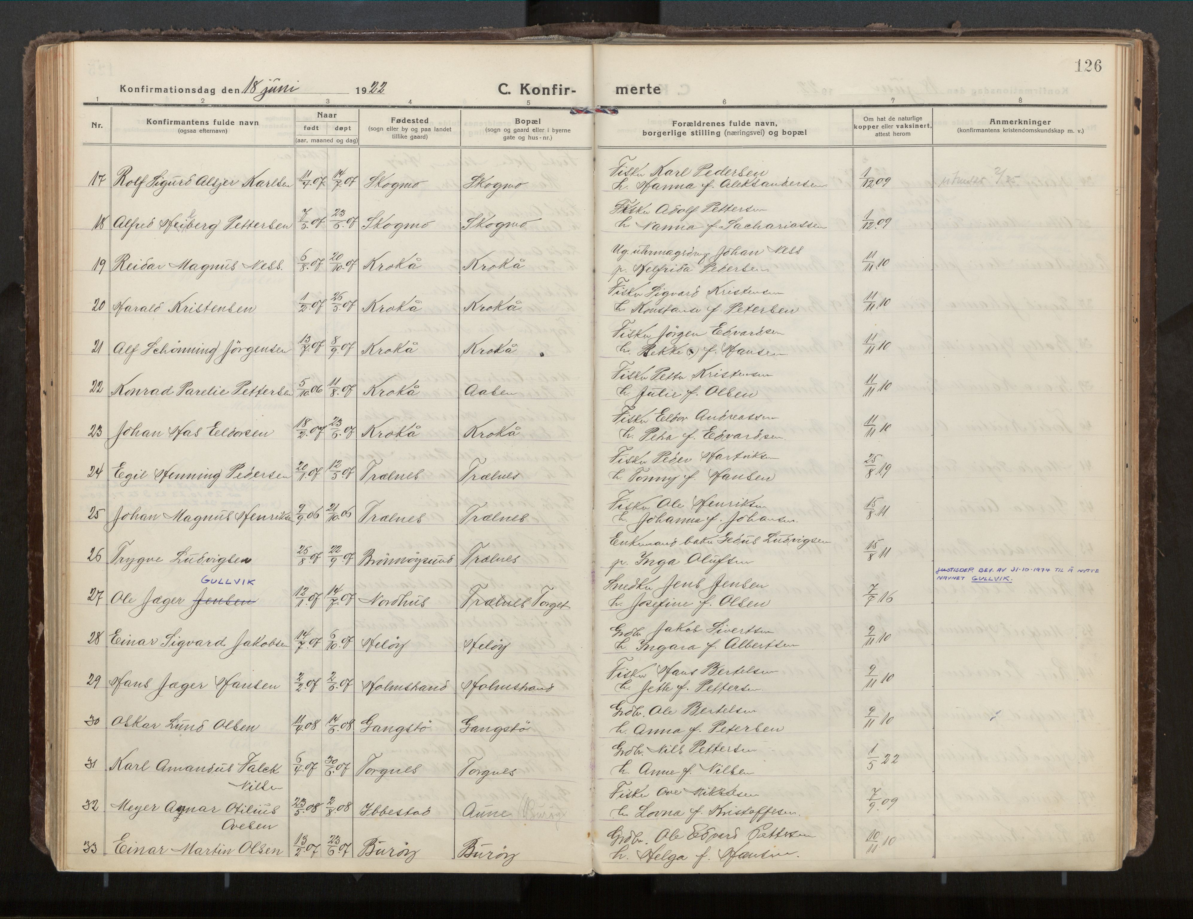 Ministerialprotokoller, klokkerbøker og fødselsregistre - Nordland, AV/SAT-A-1459/813/L0207a: Parish register (official) no. 813A18, 1919-1927, p. 126