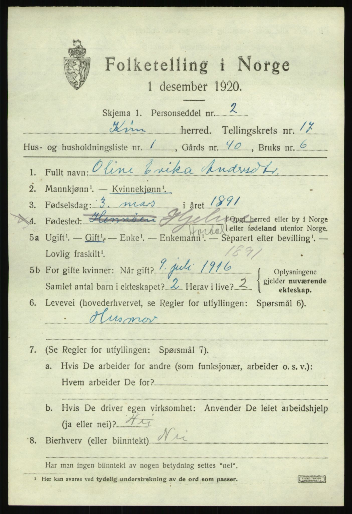 SAB, 1920 census for Kinn, 1920, p. 6061