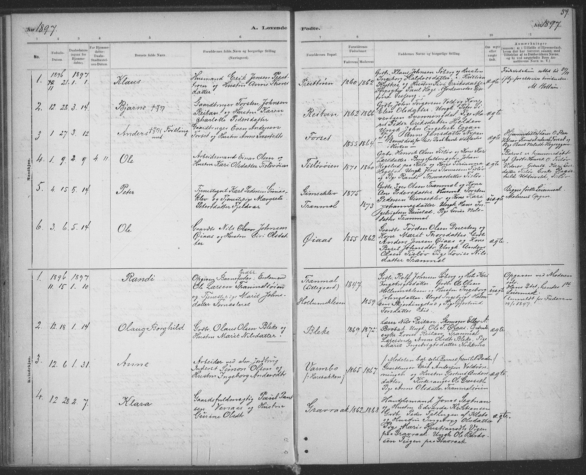 Ministerialprotokoller, klokkerbøker og fødselsregistre - Sør-Trøndelag, AV/SAT-A-1456/691/L1085: Parish register (official) no. 691A17, 1887-1908, p. 59