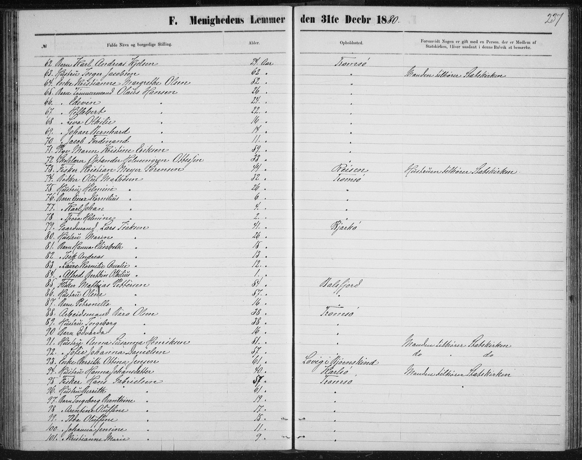 Uten arkivreferanse, SATØ/-: Dissenter register no. DP 3, 1871-1893, p. 237