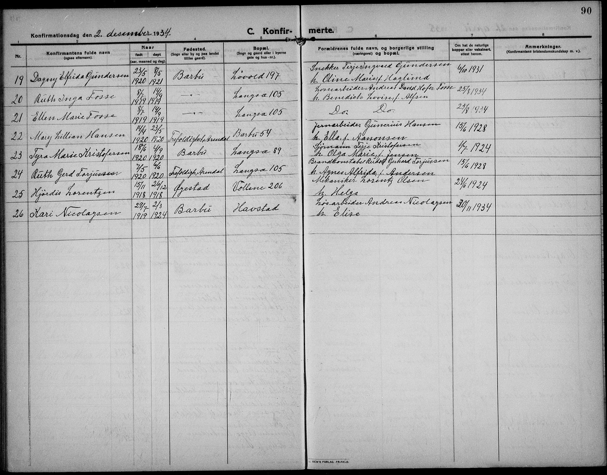 Barbu sokneprestkontor, AV/SAK-1111-0003/F/Fb/L0004: Parish register (copy) no. B 4, 1911-1936, p. 90