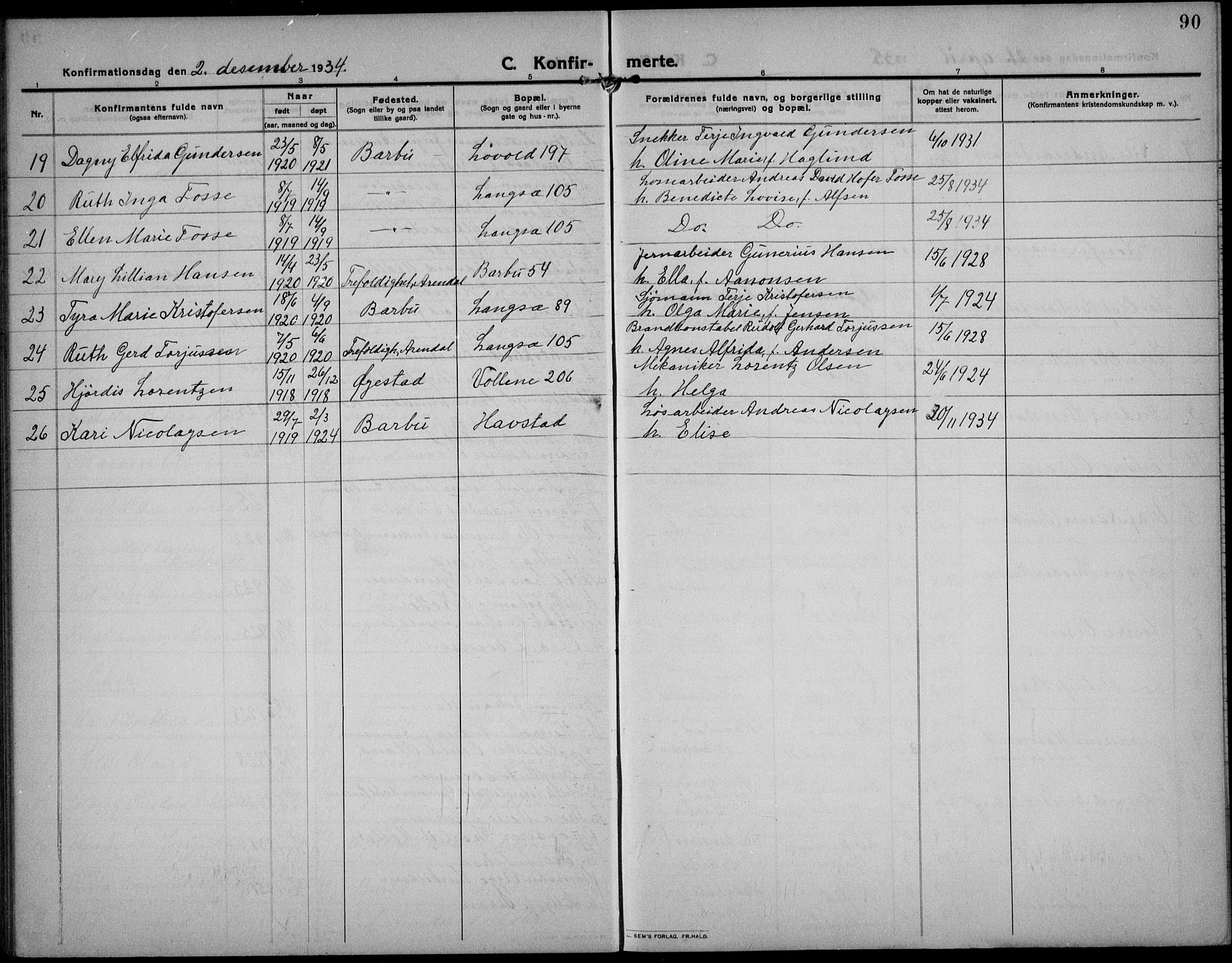 Barbu sokneprestkontor, SAK/1111-0003/F/Fb/L0004: Parish register (copy) no. B 4, 1911-1936, p. 90