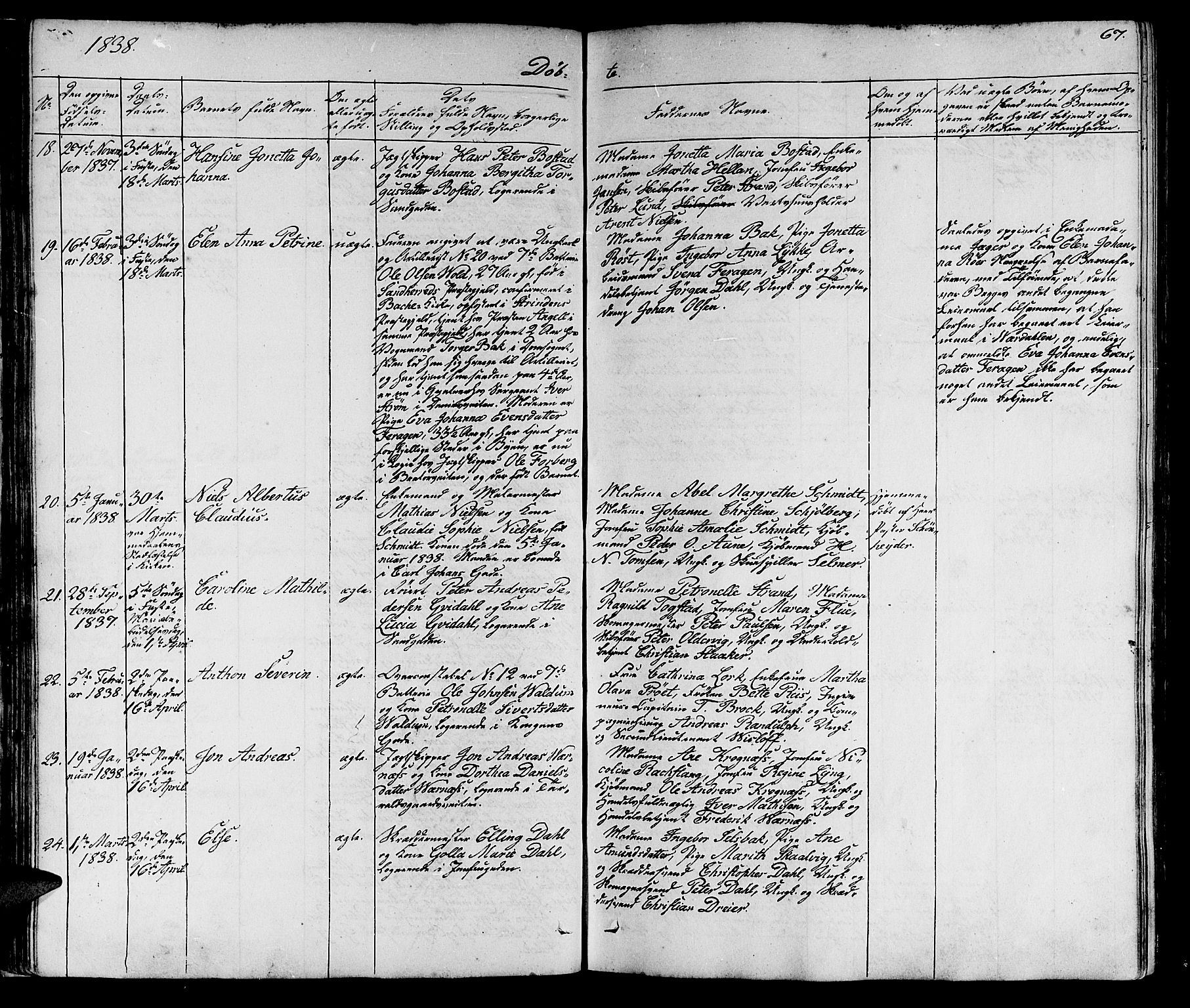 Ministerialprotokoller, klokkerbøker og fødselsregistre - Sør-Trøndelag, AV/SAT-A-1456/602/L0136: Parish register (copy) no. 602C04, 1833-1845, p. 67