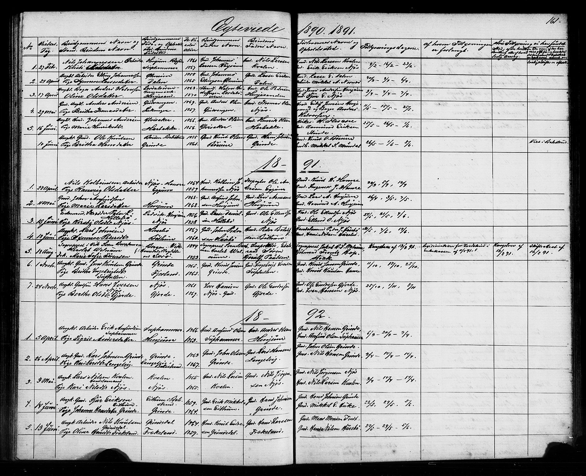 Leikanger sokneprestembete, SAB/A-81001: Parish register (copy) no. A 1, 1873-1916, p. 161