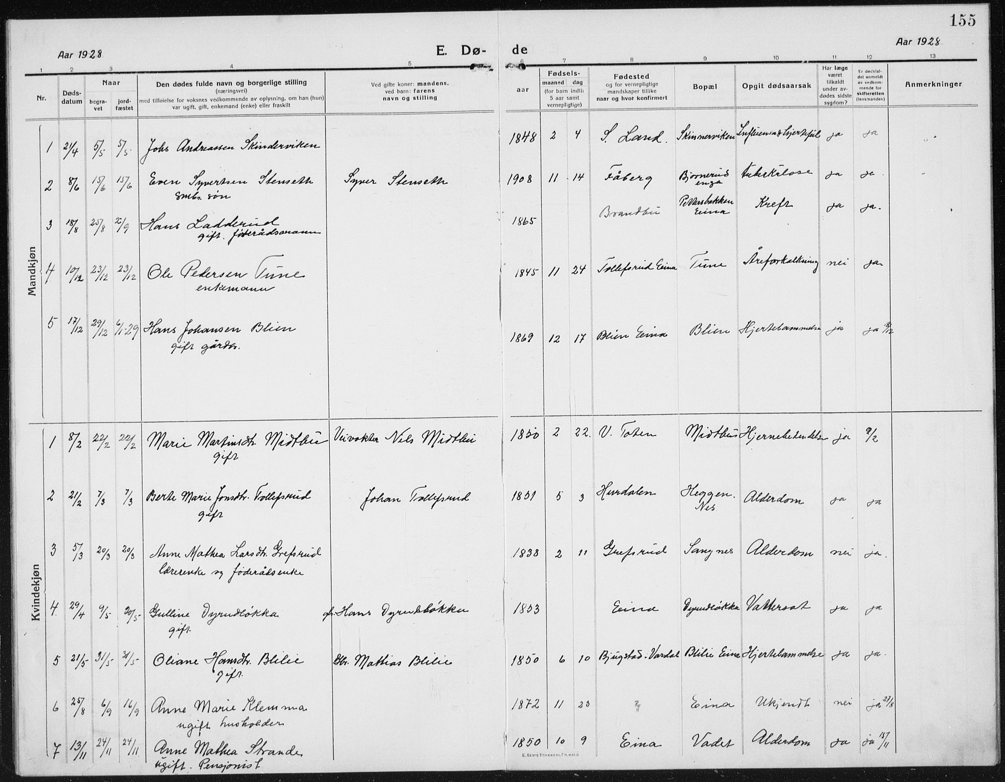 Kolbu prestekontor, SAH/PREST-110/H/Ha/Hab/L0006: Parish register (copy) no. 6, 1916-1934, p. 155