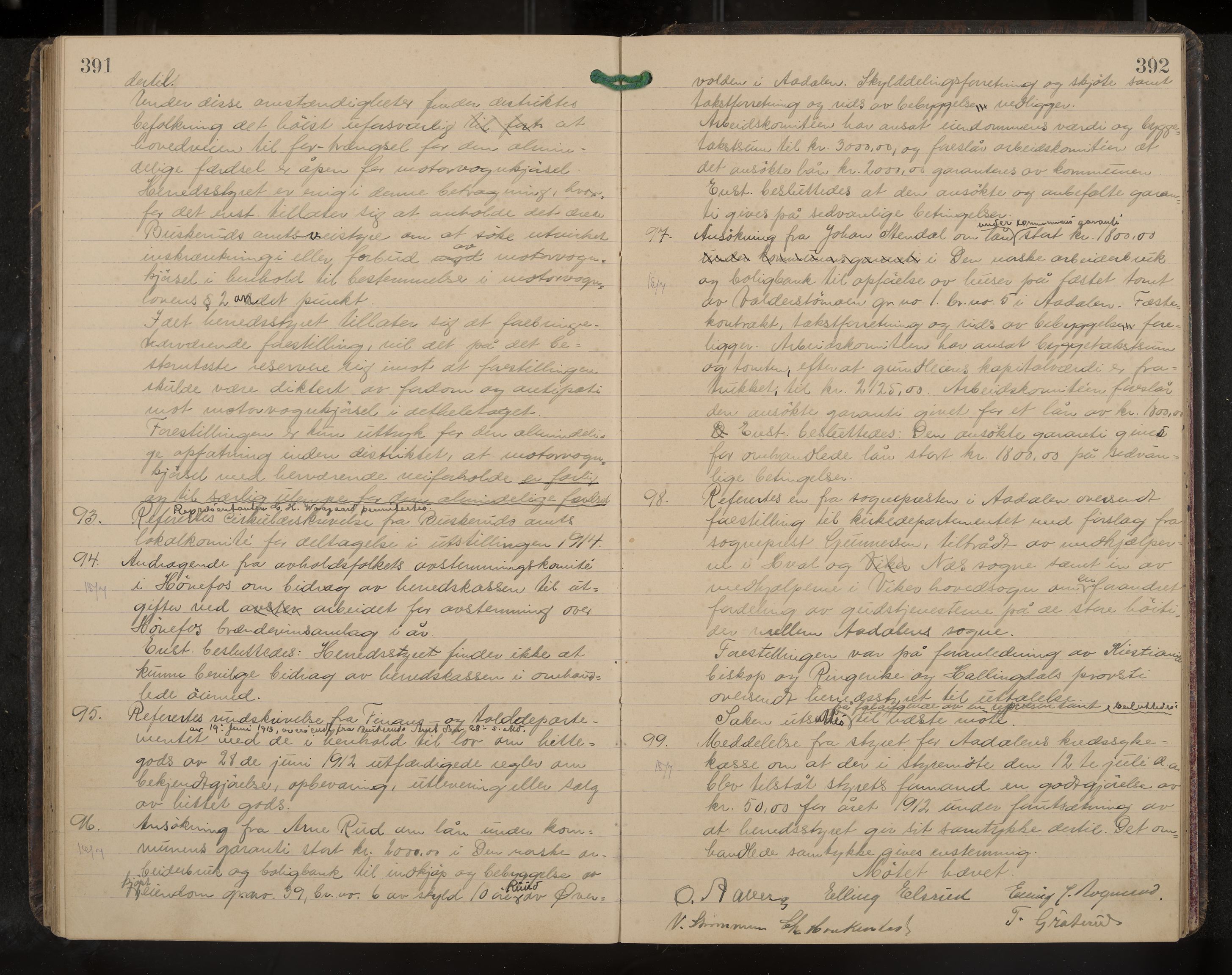 Ådal formannskap og sentraladministrasjon, IKAK/0614021/A/Aa/L0003: Møtebok, 1907-1914, p. 391-392