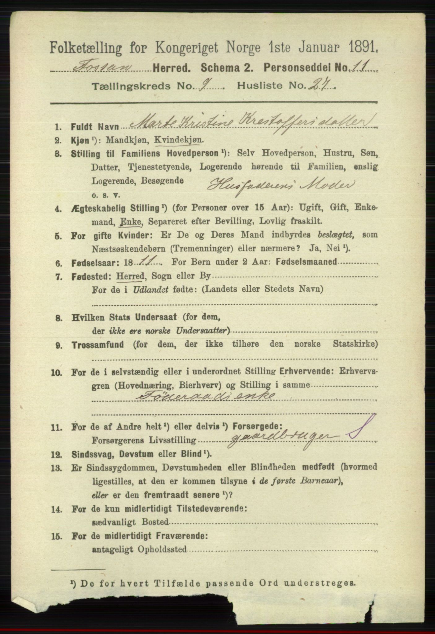 RA, 1891 census for 1129 Forsand, 1891, p. 1643