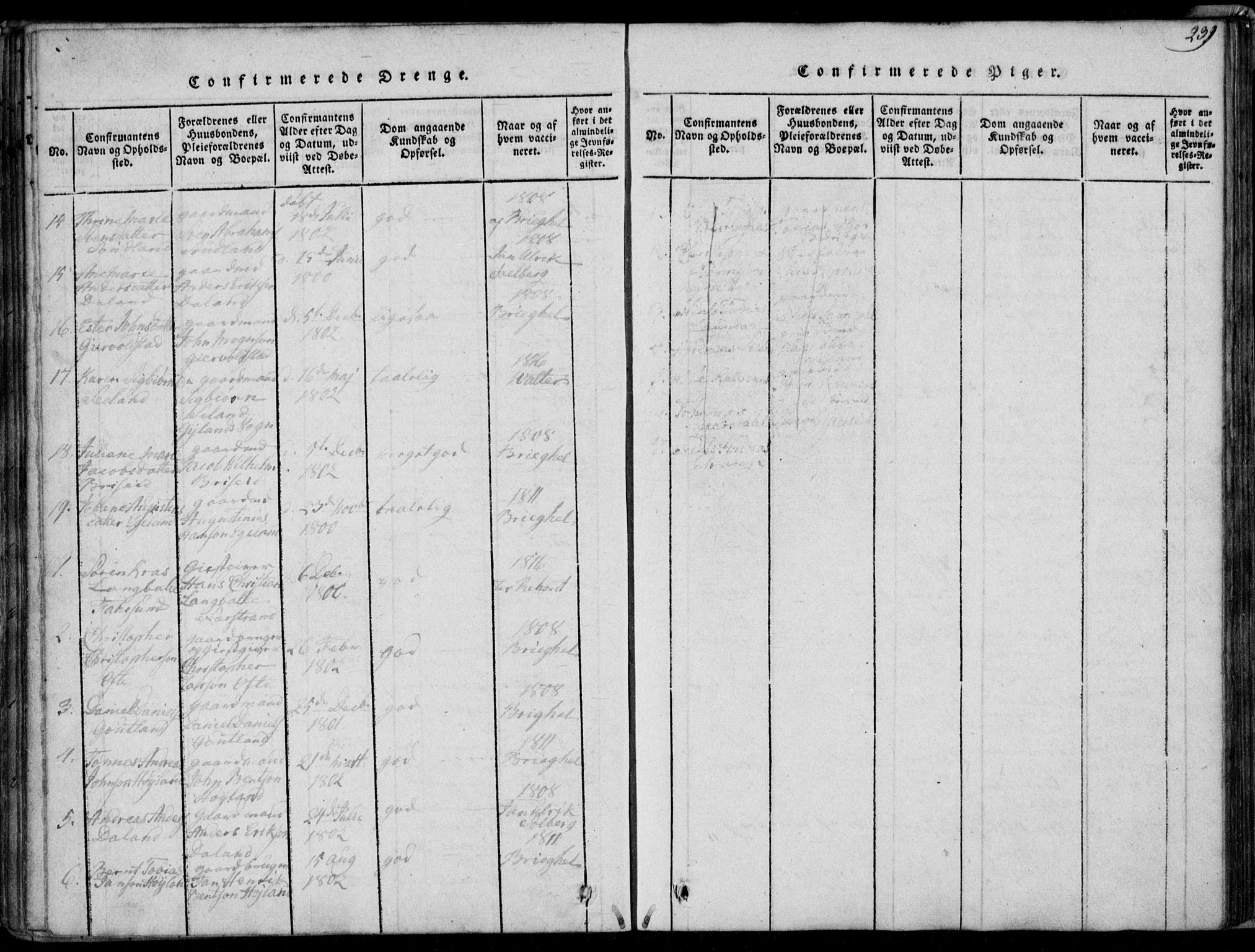 Herad sokneprestkontor, SAK/1111-0018/F/Fa/Faa/L0003: Parish register (official) no. A 3, 1816-1844, p. 239