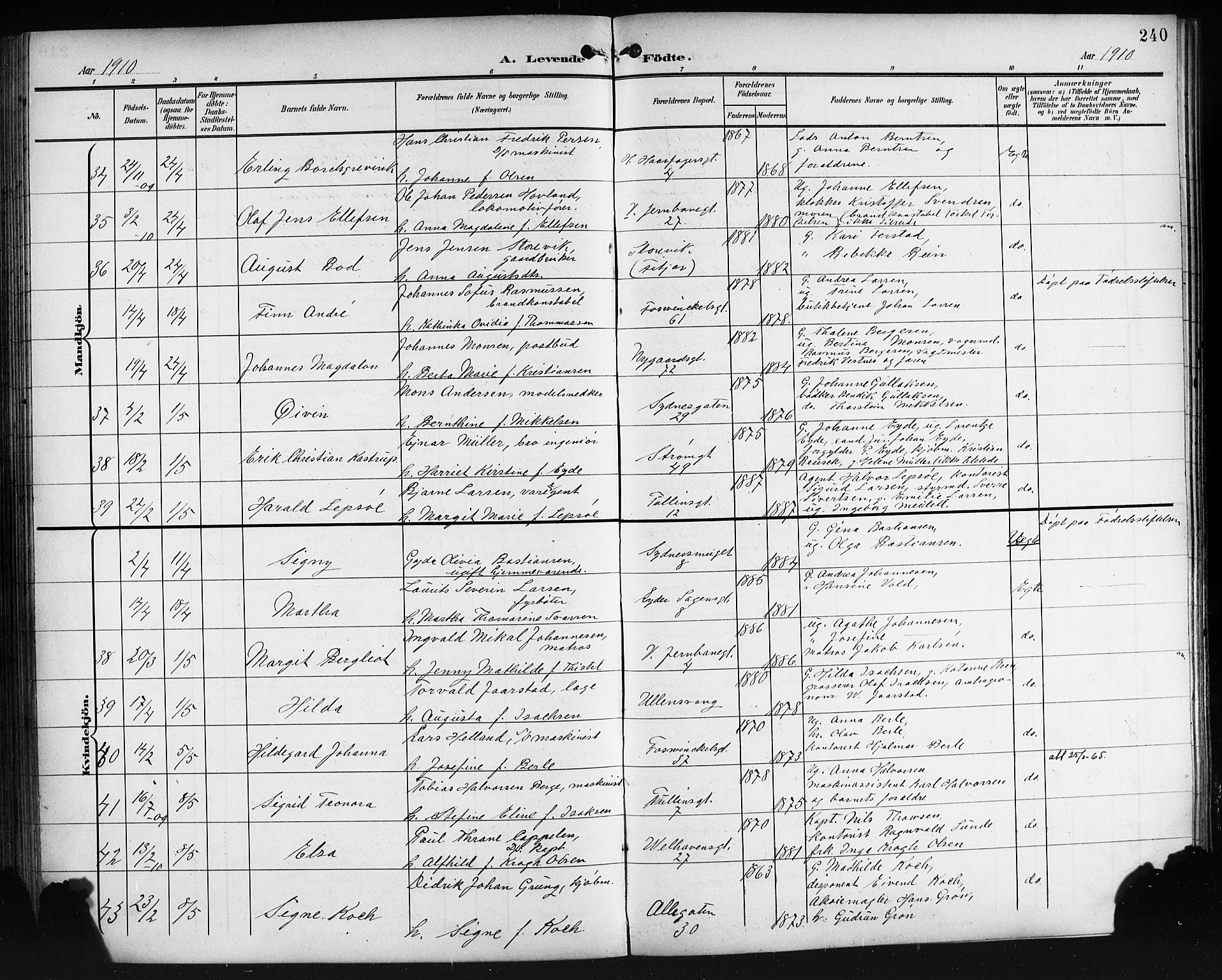 Johanneskirken sokneprestembete, AV/SAB-A-76001/H/Hab: Parish register (copy) no. A 2, 1900-1912, p. 240