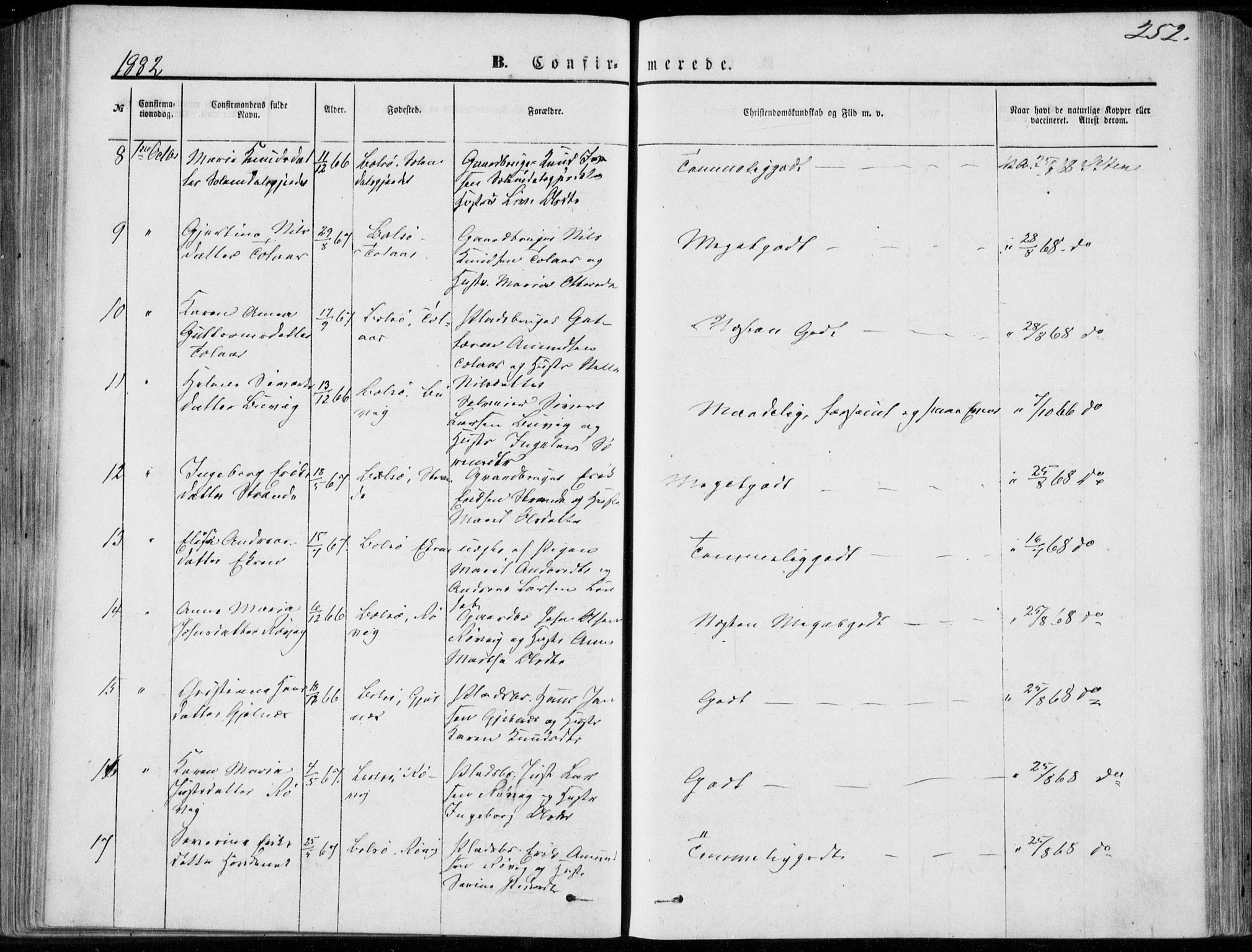 Ministerialprotokoller, klokkerbøker og fødselsregistre - Møre og Romsdal, AV/SAT-A-1454/555/L0655: Parish register (official) no. 555A05, 1869-1886, p. 252