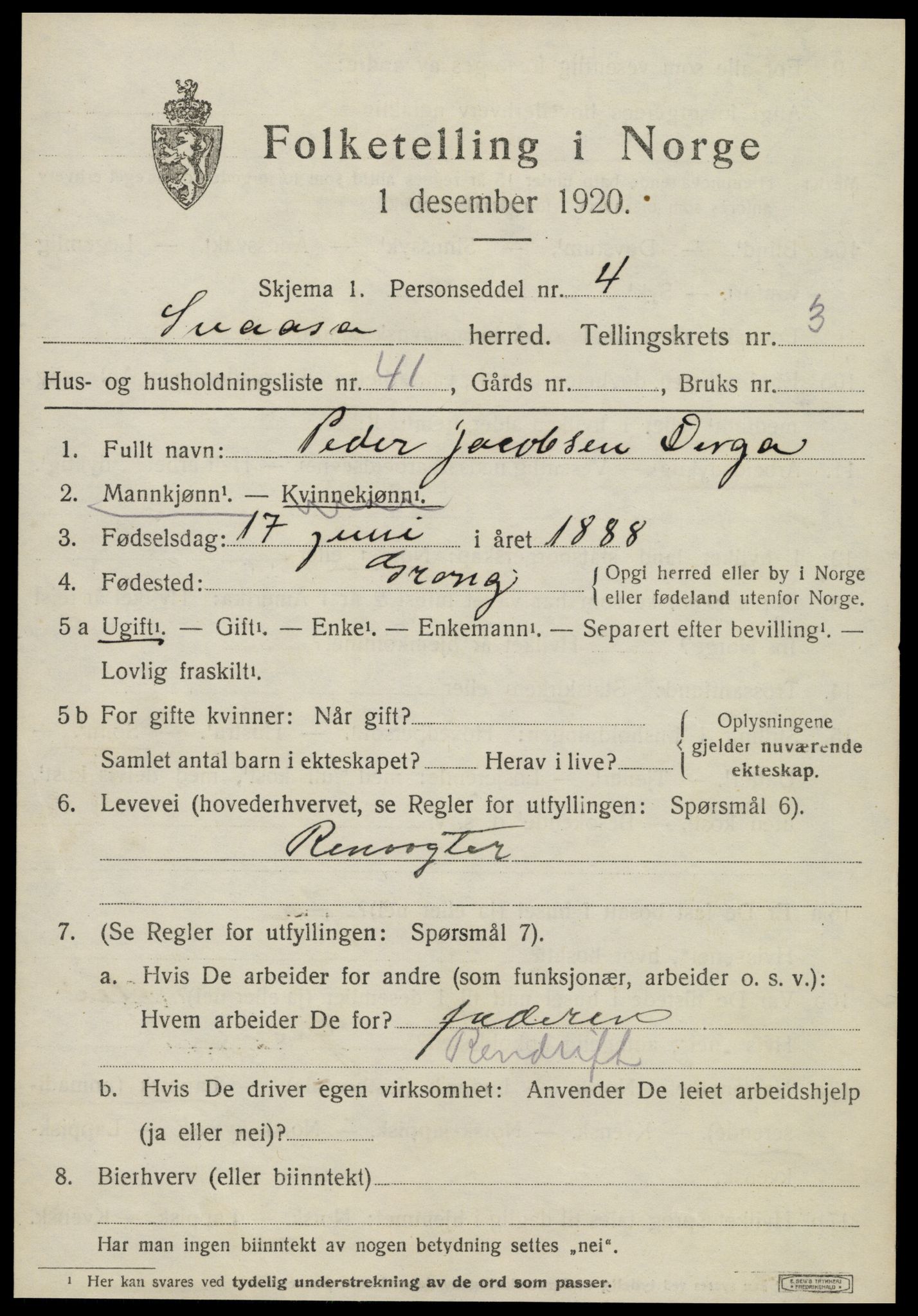 SAT, 1920 census for Snåsa, 1920, p. 1950