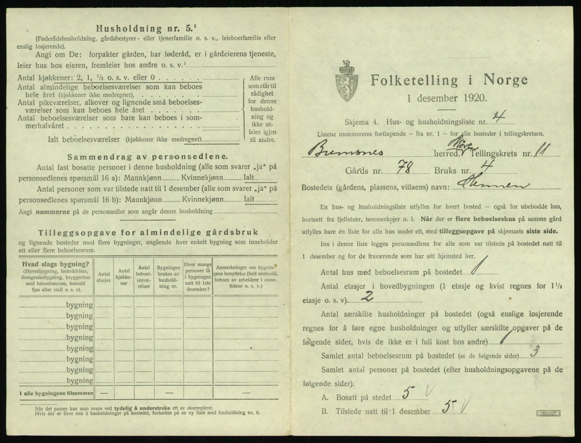 SAT, 1920 census for Bremsnes, 1920, p. 1289