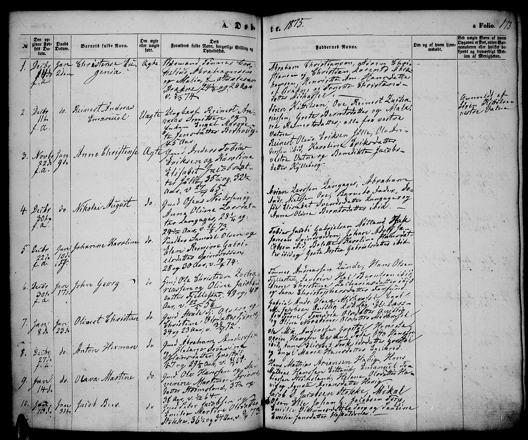 Lista sokneprestkontor, AV/SAK-1111-0027/F/Fb/L0003: Parish register (copy) no. B 3, 1862-1877, p. 173