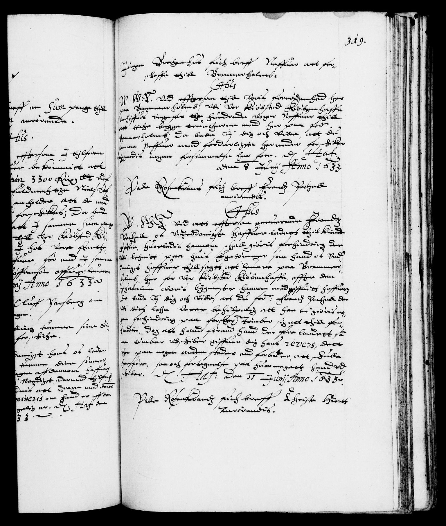 Danske Kanselli 1572-1799, AV/RA-EA-3023/F/Fc/Fca/Fcab/L0005: Norske tegnelser (mikrofilm), 1628-1633, p. 319a