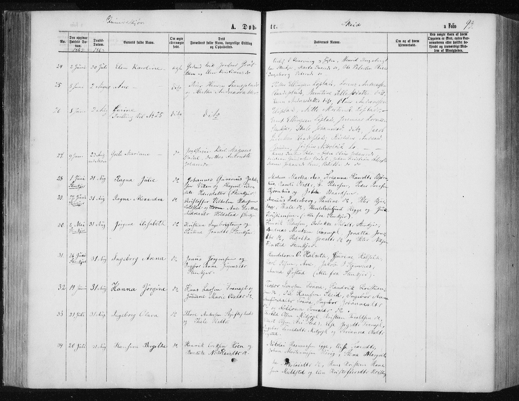 Ministerialprotokoller, klokkerbøker og fødselsregistre - Nord-Trøndelag, AV/SAT-A-1458/735/L0345: Parish register (official) no. 735A08 /2, 1863-1872, p. 93