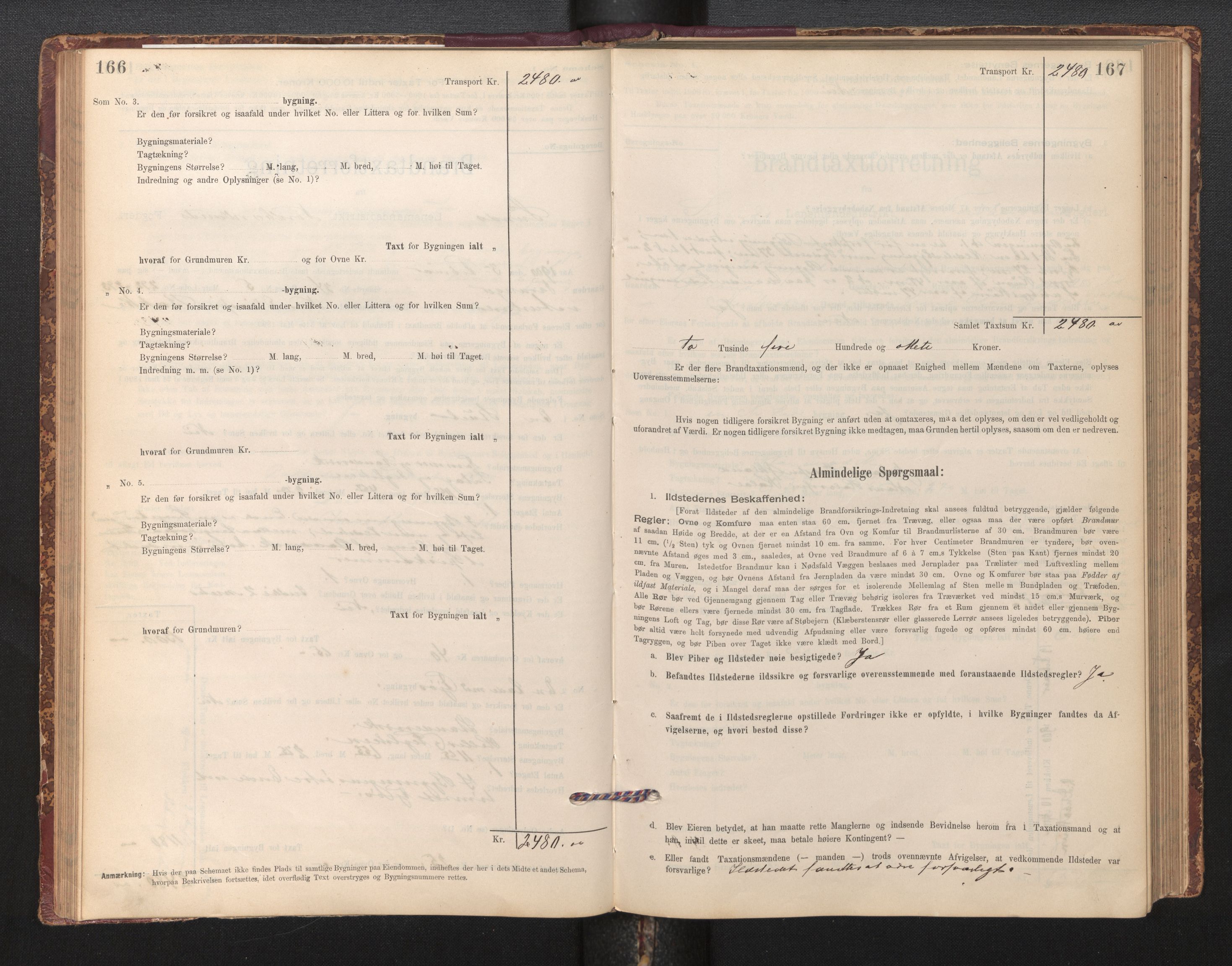 Lensmannen i Sund og Austevoll, AV/SAB-A-35201/0012/L0003: Branntakstprotokoll, skjematakst, 1894-1917, p. 166-167