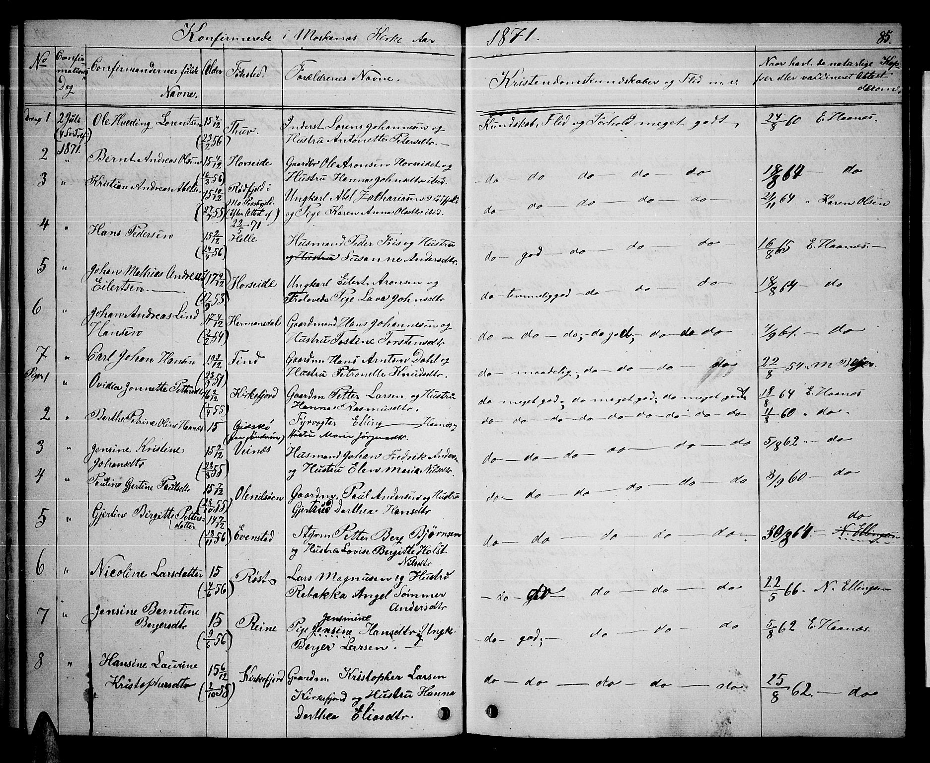 Ministerialprotokoller, klokkerbøker og fødselsregistre - Nordland, SAT/A-1459/886/L1224: Parish register (copy) no. 886C01, 1843-1873, p. 85