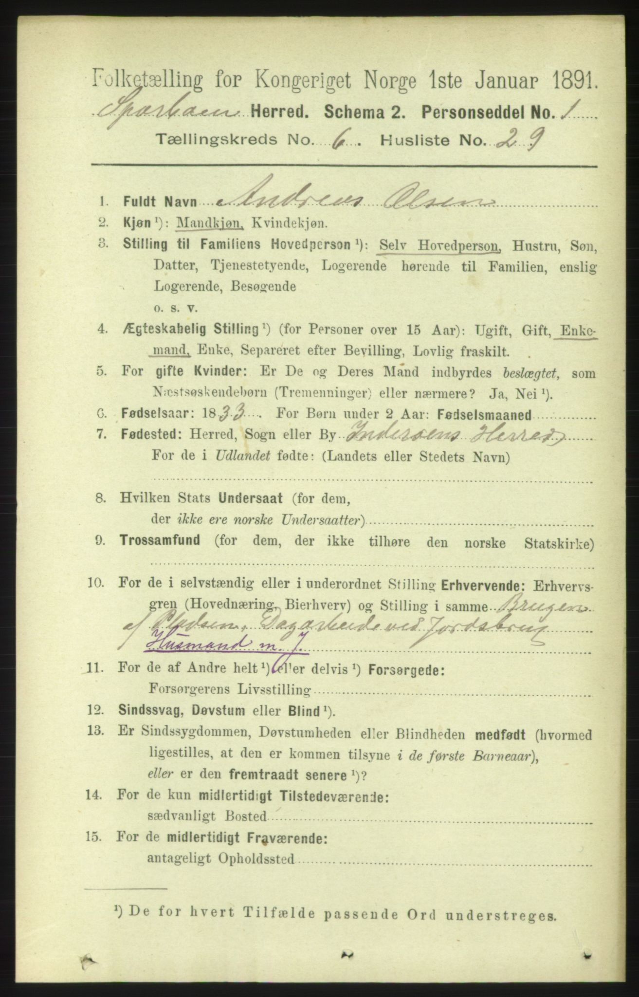 RA, 1891 census for 1731 Sparbu, 1891, p. 2329