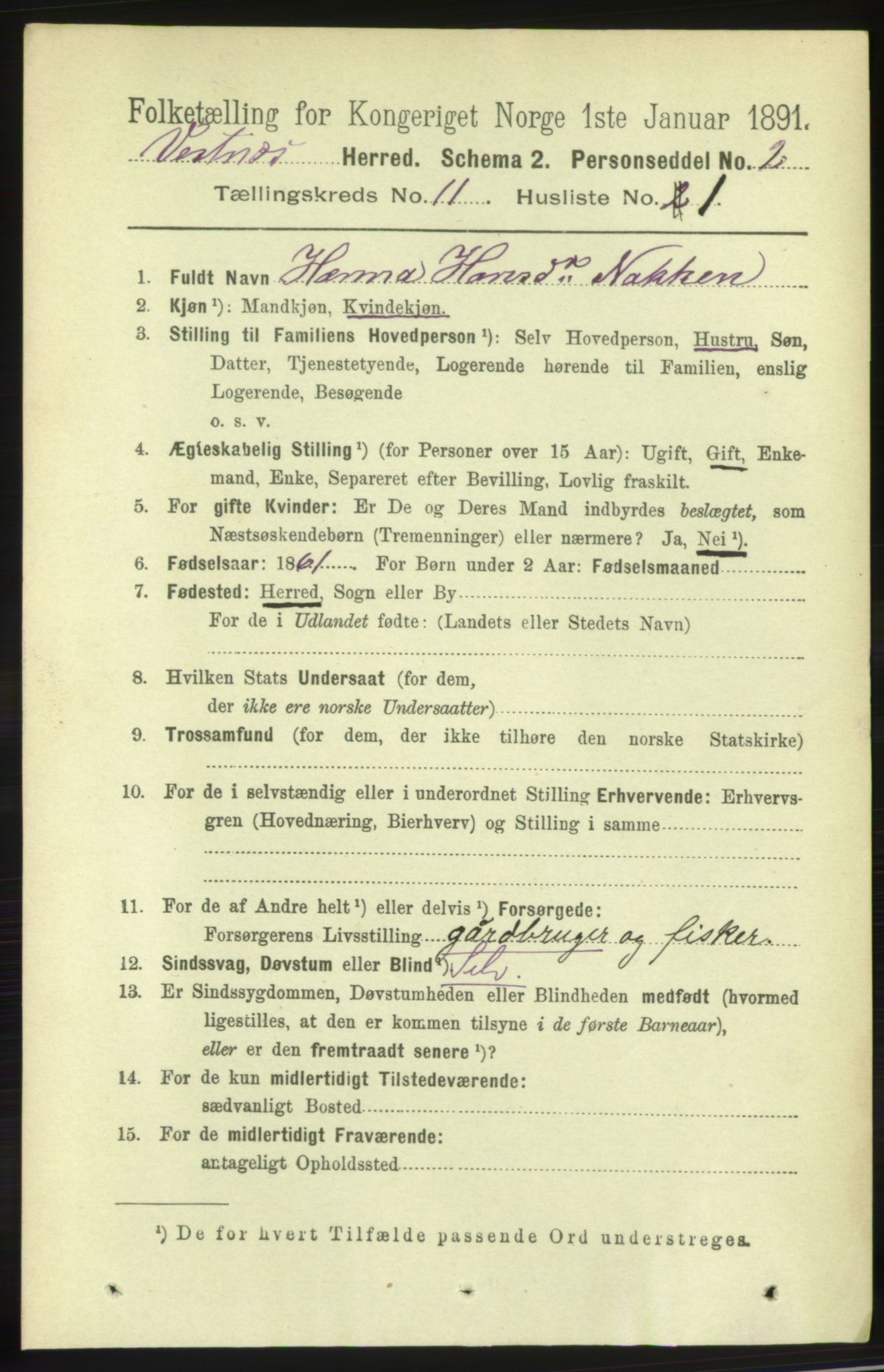 RA, 1891 census for 1535 Vestnes, 1891, p. 3935