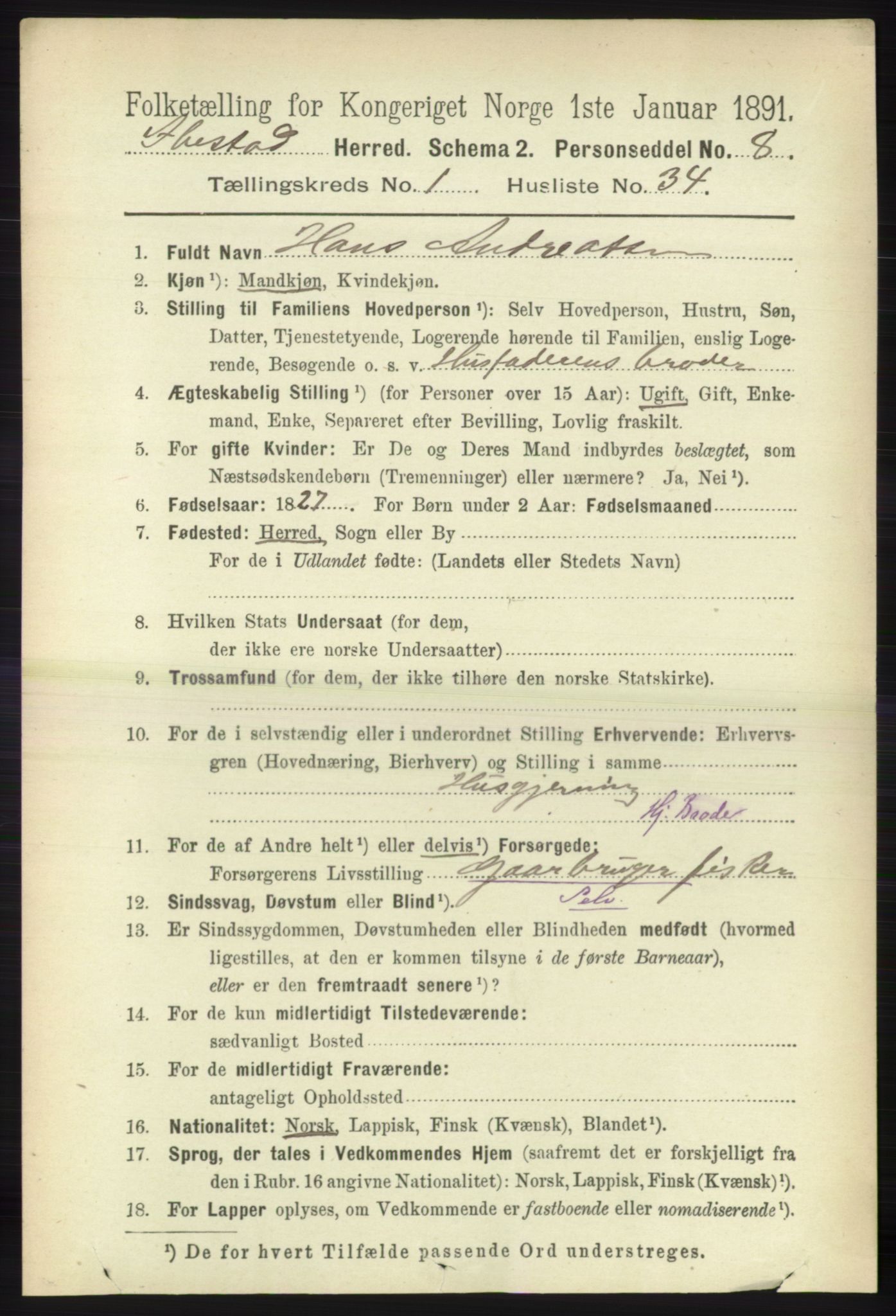 RA, 1891 census for 1917 Ibestad, 1891, p. 379