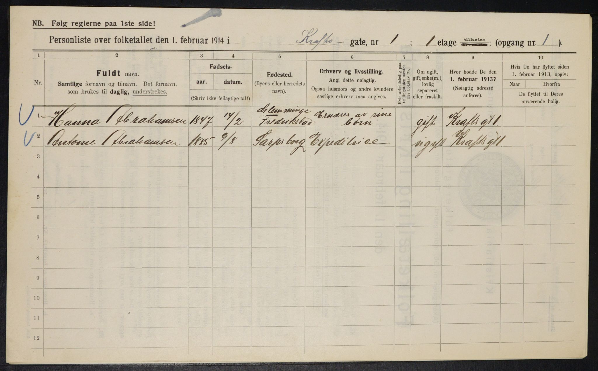 OBA, Municipal Census 1914 for Kristiania, 1914, p. 53855