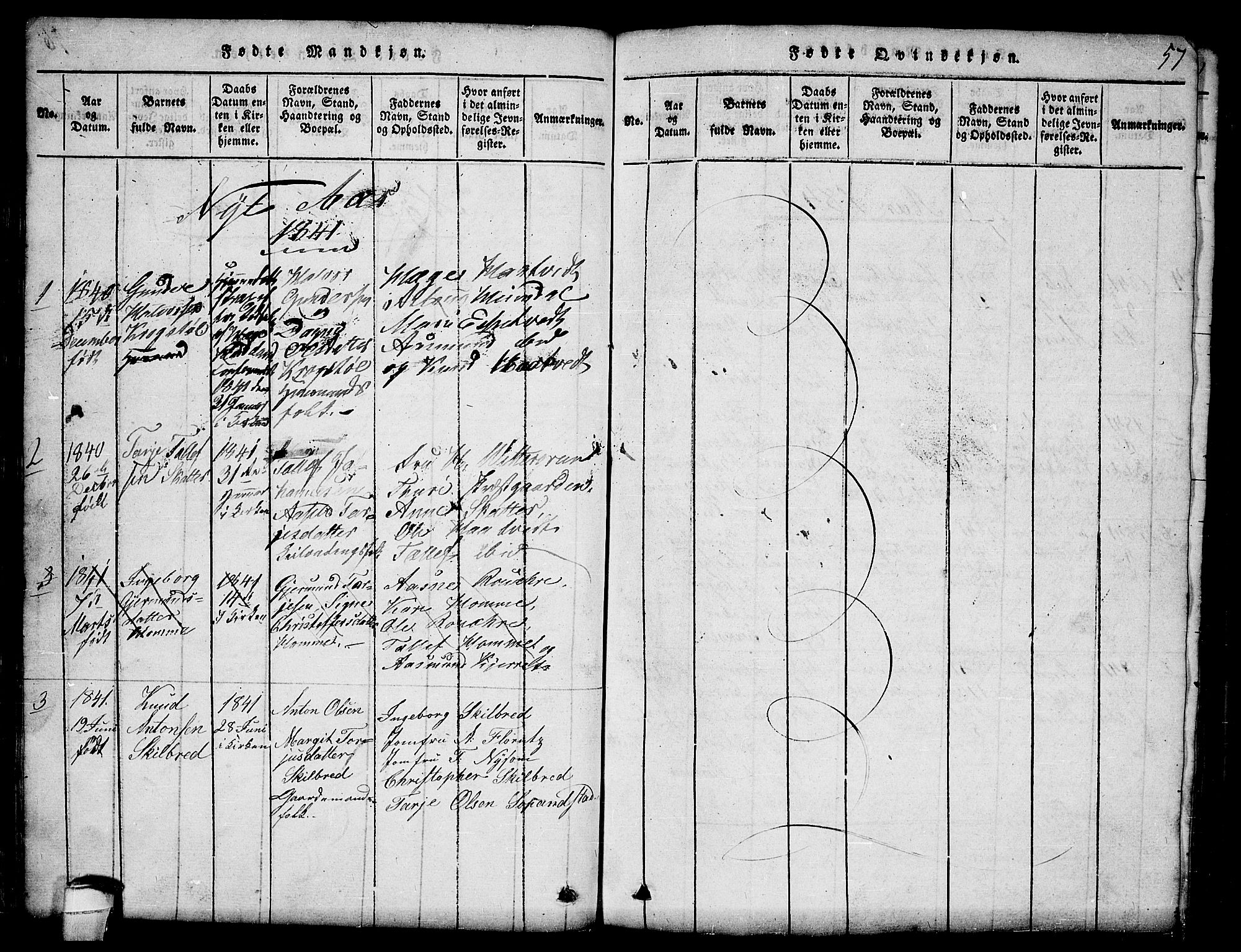 Lårdal kirkebøker, SAKO/A-284/G/Ga/L0001: Parish register (copy) no. I 1, 1815-1861, p. 57