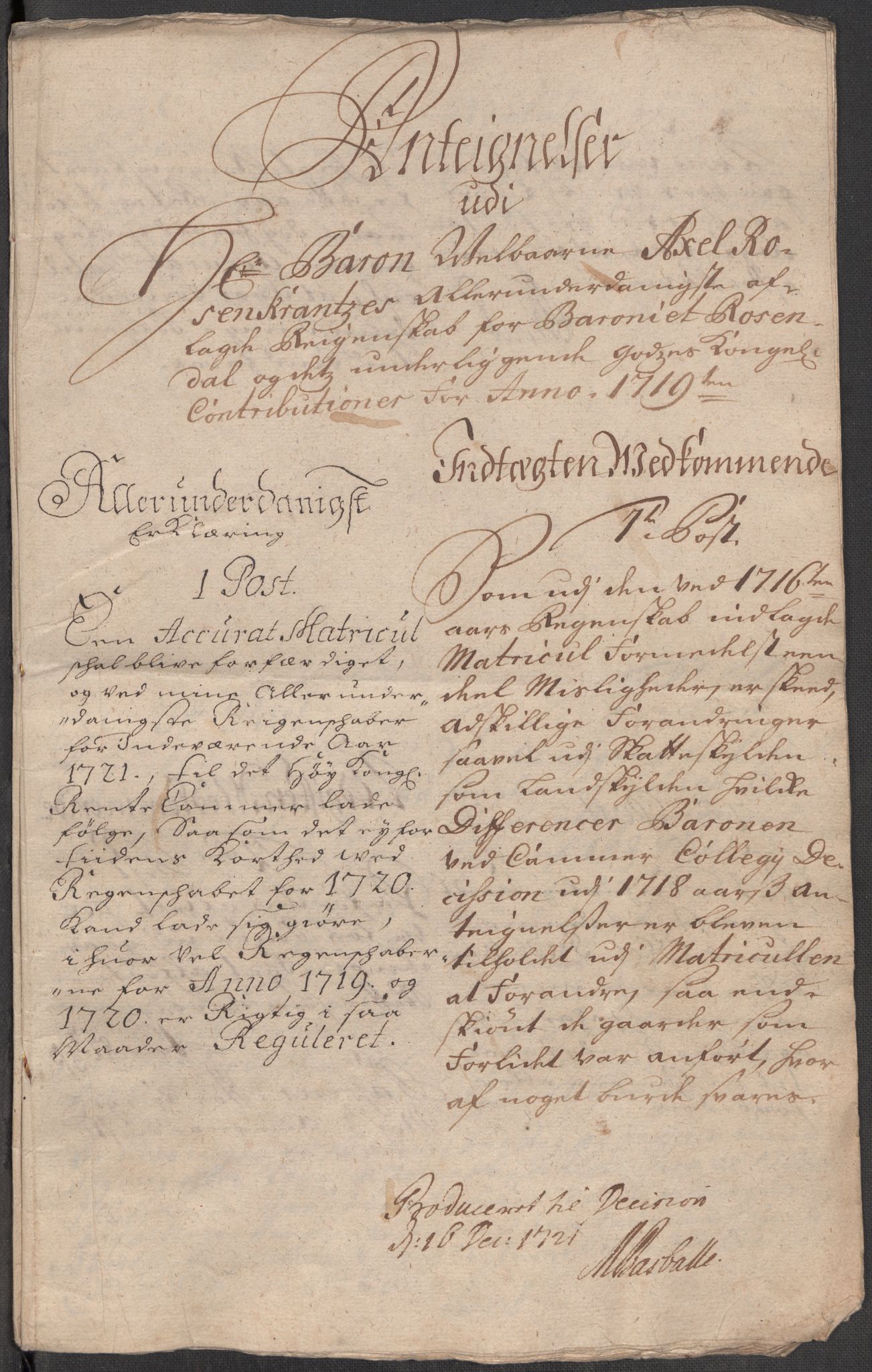Rentekammeret inntil 1814, Reviderte regnskaper, Fogderegnskap, AV/RA-EA-4092/R49/L3140: Fogderegnskap Rosendal Baroni, 1718-1720, p. 168
