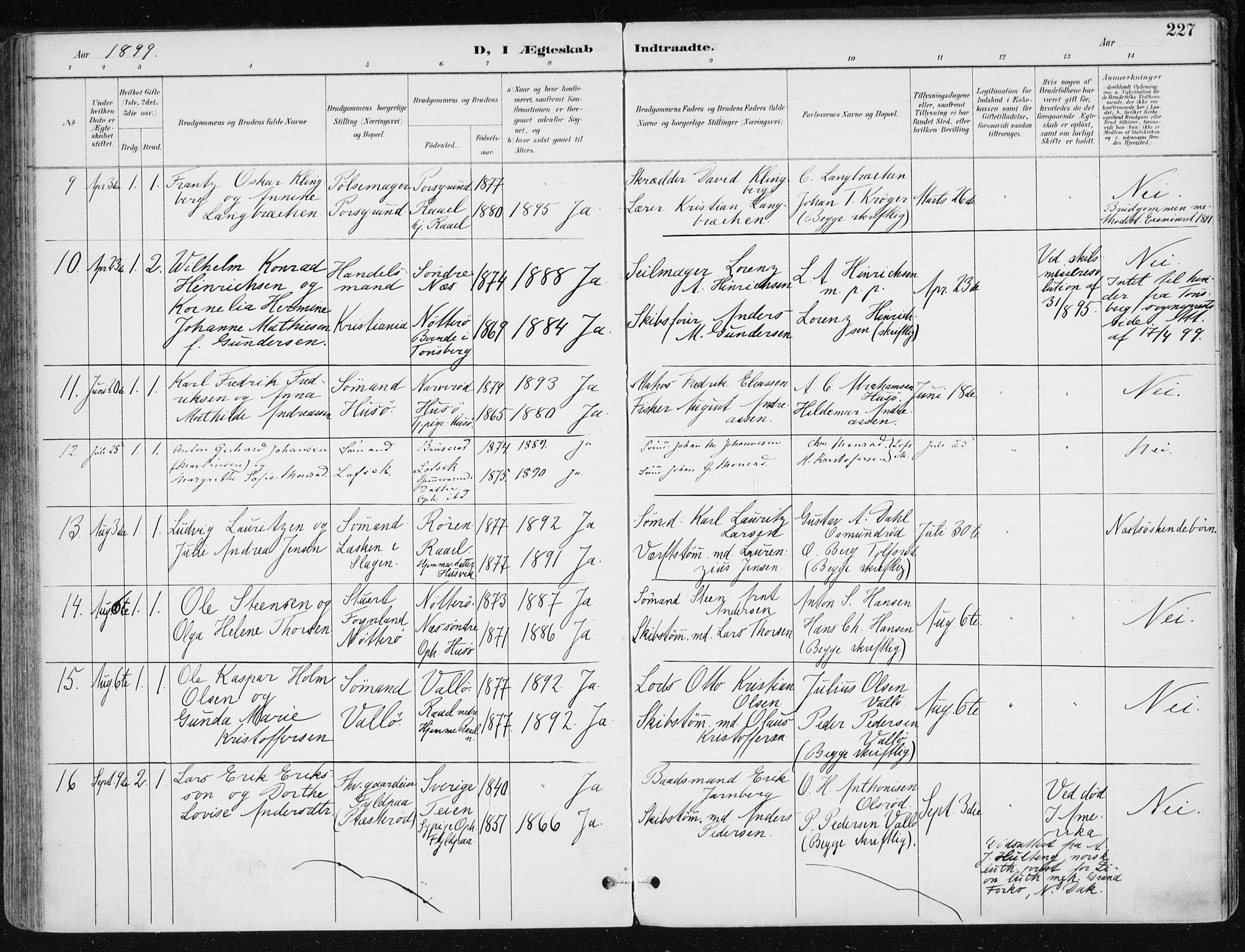 Sem kirkebøker, SAKO/A-5/F/Fb/L0005: Parish register (official) no. II 5, 1892-1904, p. 227