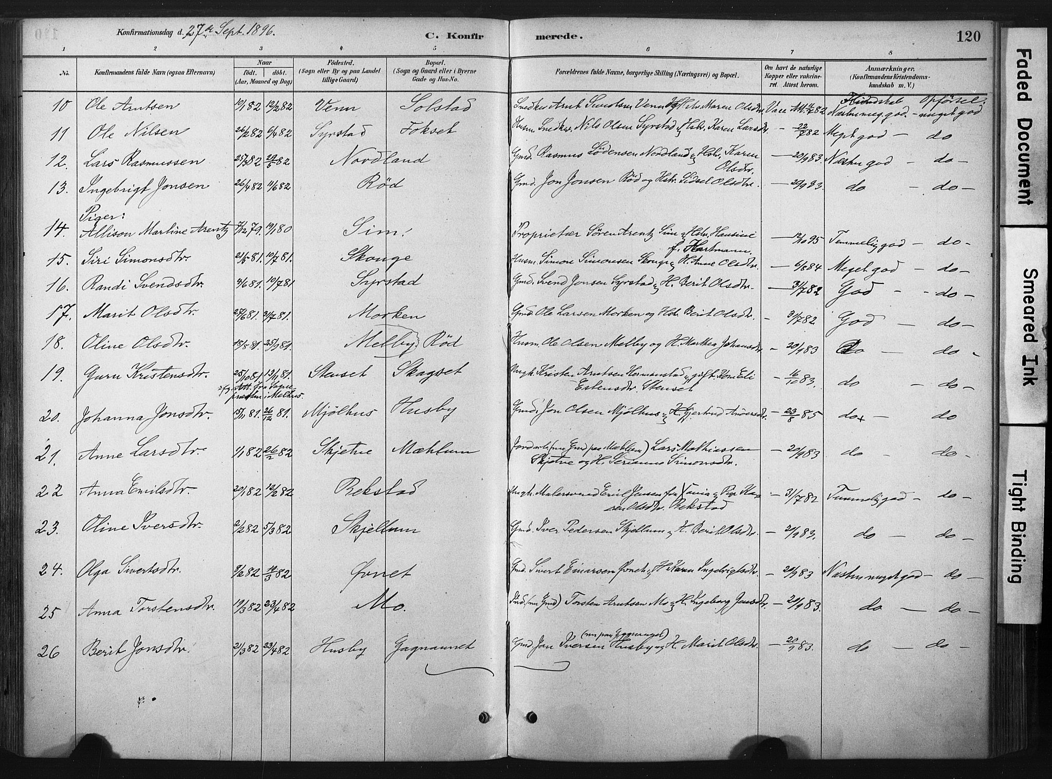 Ministerialprotokoller, klokkerbøker og fødselsregistre - Sør-Trøndelag, AV/SAT-A-1456/667/L0795: Parish register (official) no. 667A03, 1879-1907, p. 120