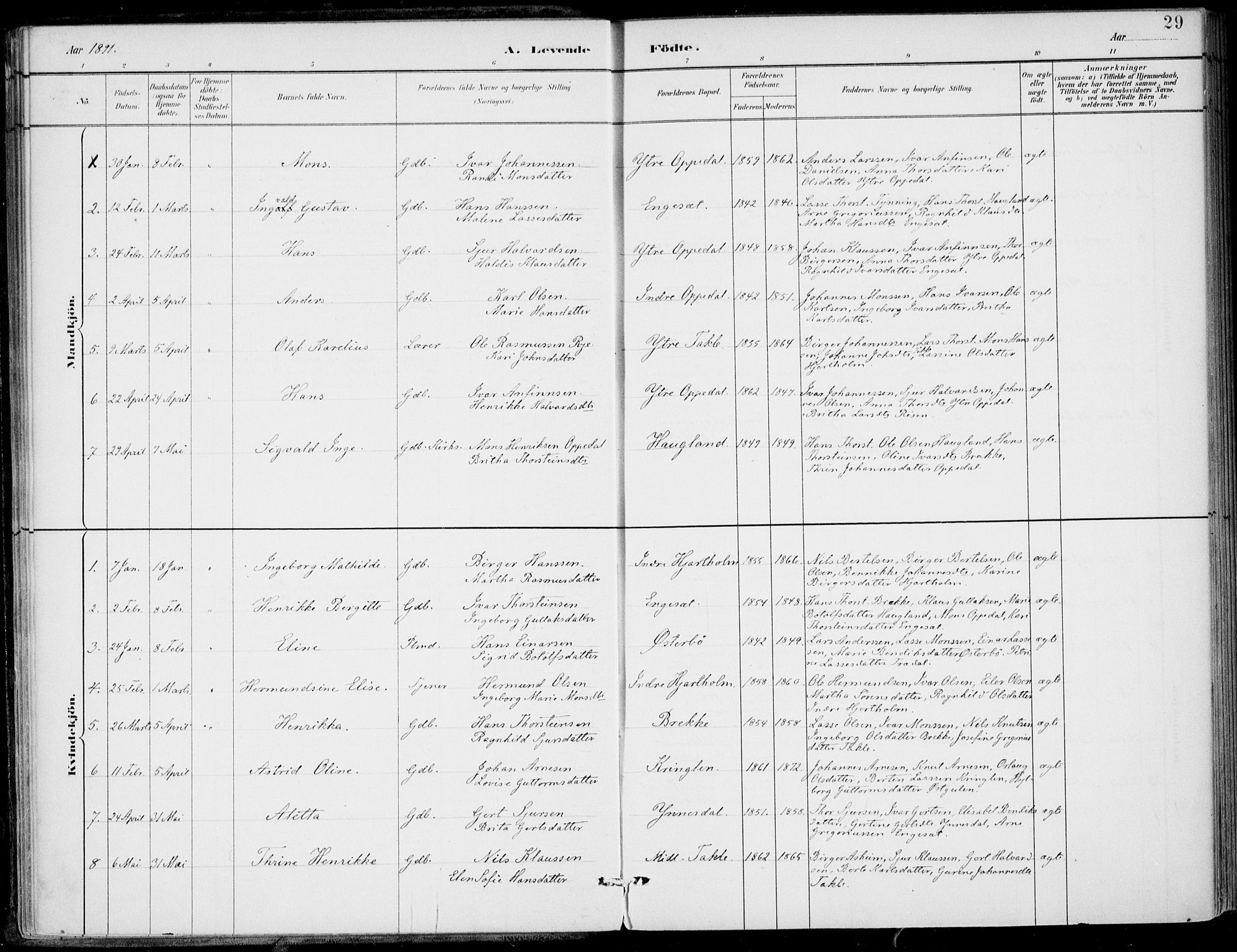 Gulen sokneprestembete, AV/SAB-A-80201/H/Haa/Haac/L0002: Parish register (official) no. C  2, 1882-1914, p. 29