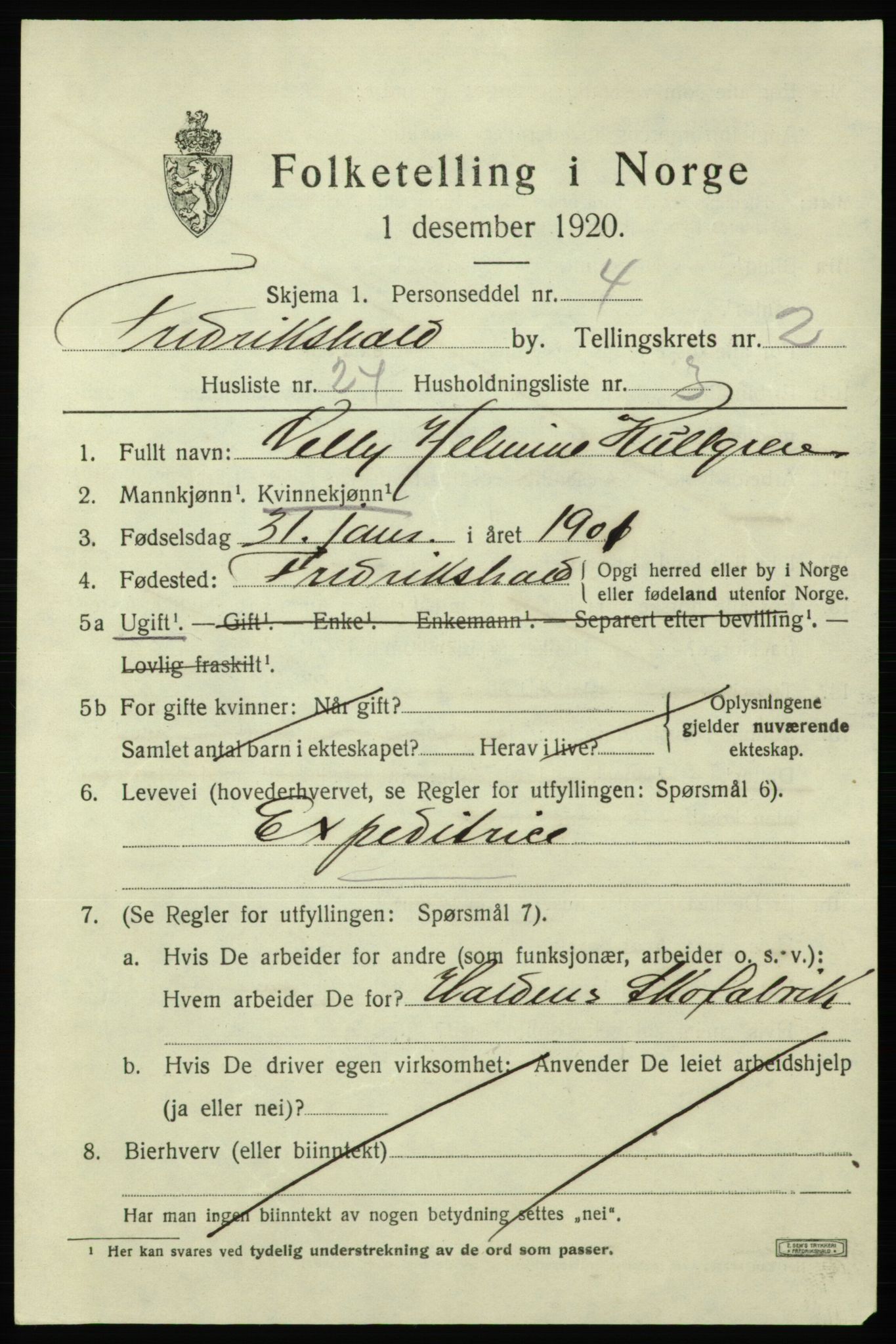 SAO, 1920 census for Fredrikshald, 1920, p. 9842