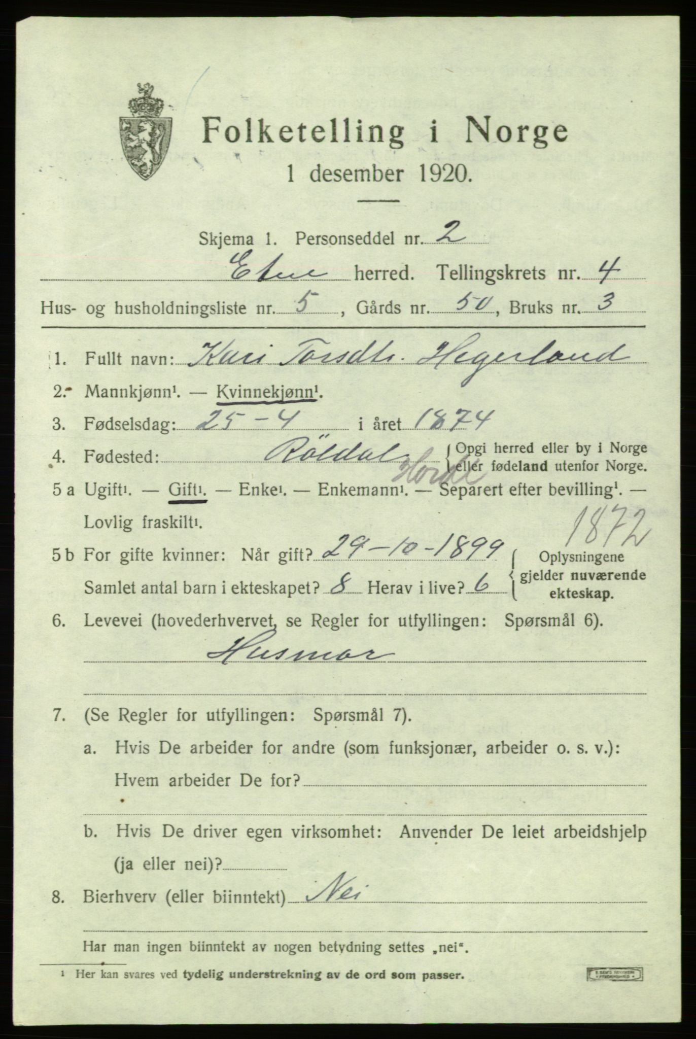 SAB, 1920 census for Etne, 1920, p. 2035
