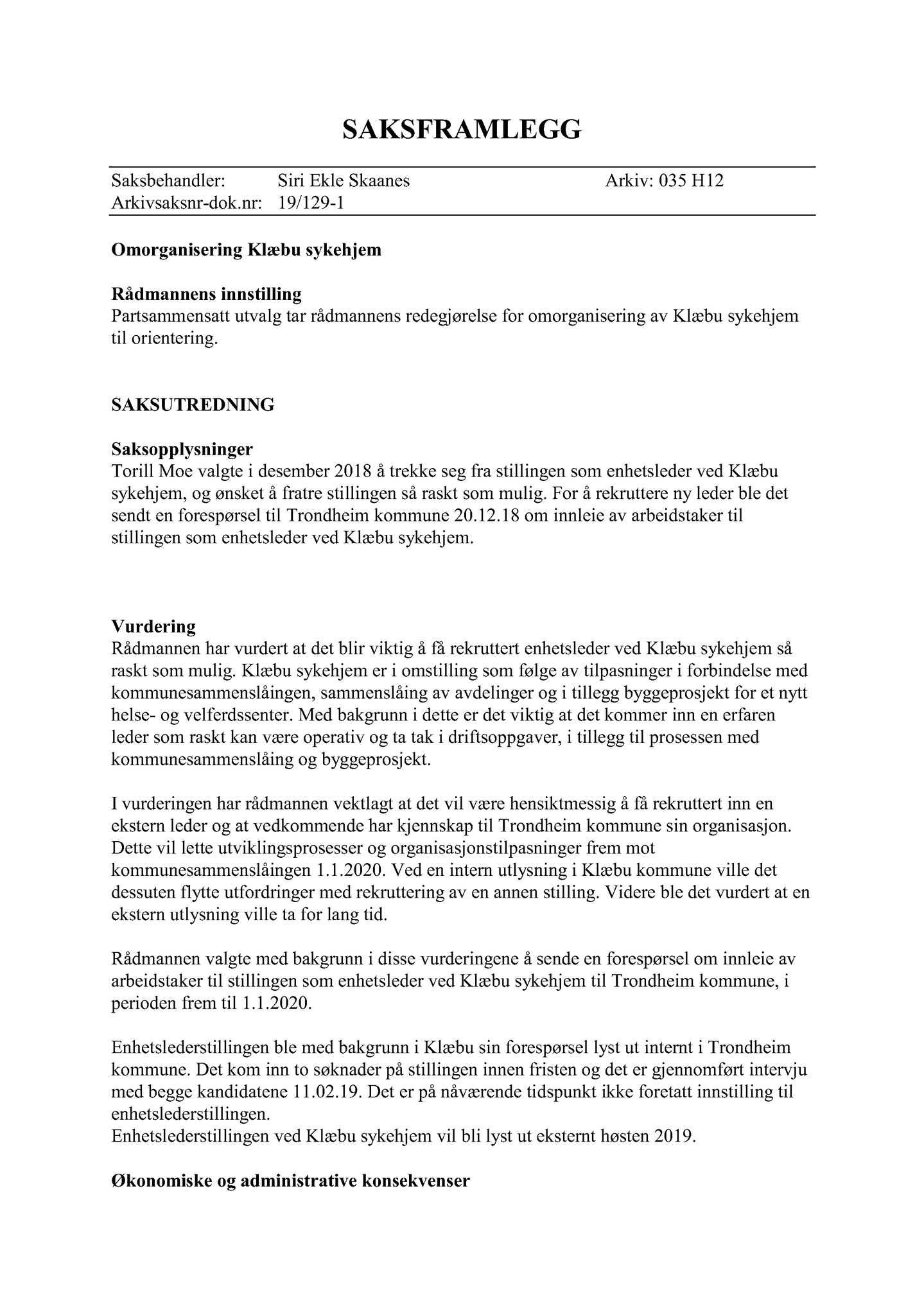 Klæbu Kommune, TRKO/KK/11-PSU/L004: Partssammensatt utvalg - Møtedokumenter, 2019, p. 9