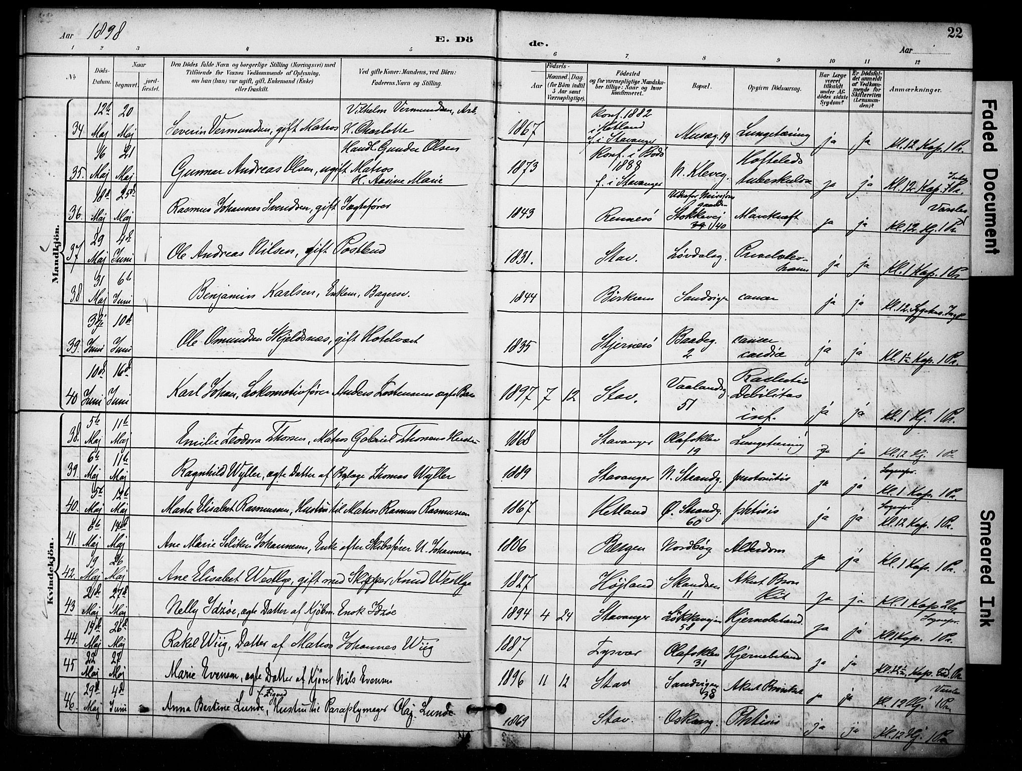 Domkirken sokneprestkontor, AV/SAST-A-101812/001/30/30BA/L0032: Parish register (official) no. A 31, 1896-1917, p. 22