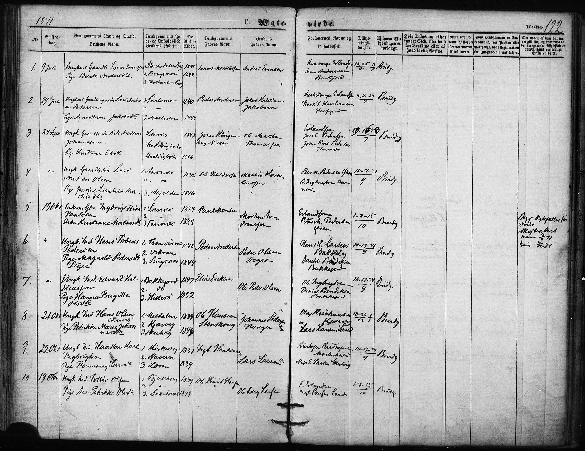 Balsfjord sokneprestembete, AV/SATØ-S-1303/G/Ga/L0002kirke: Parish register (official) no. 2, 1871-1886, p. 122